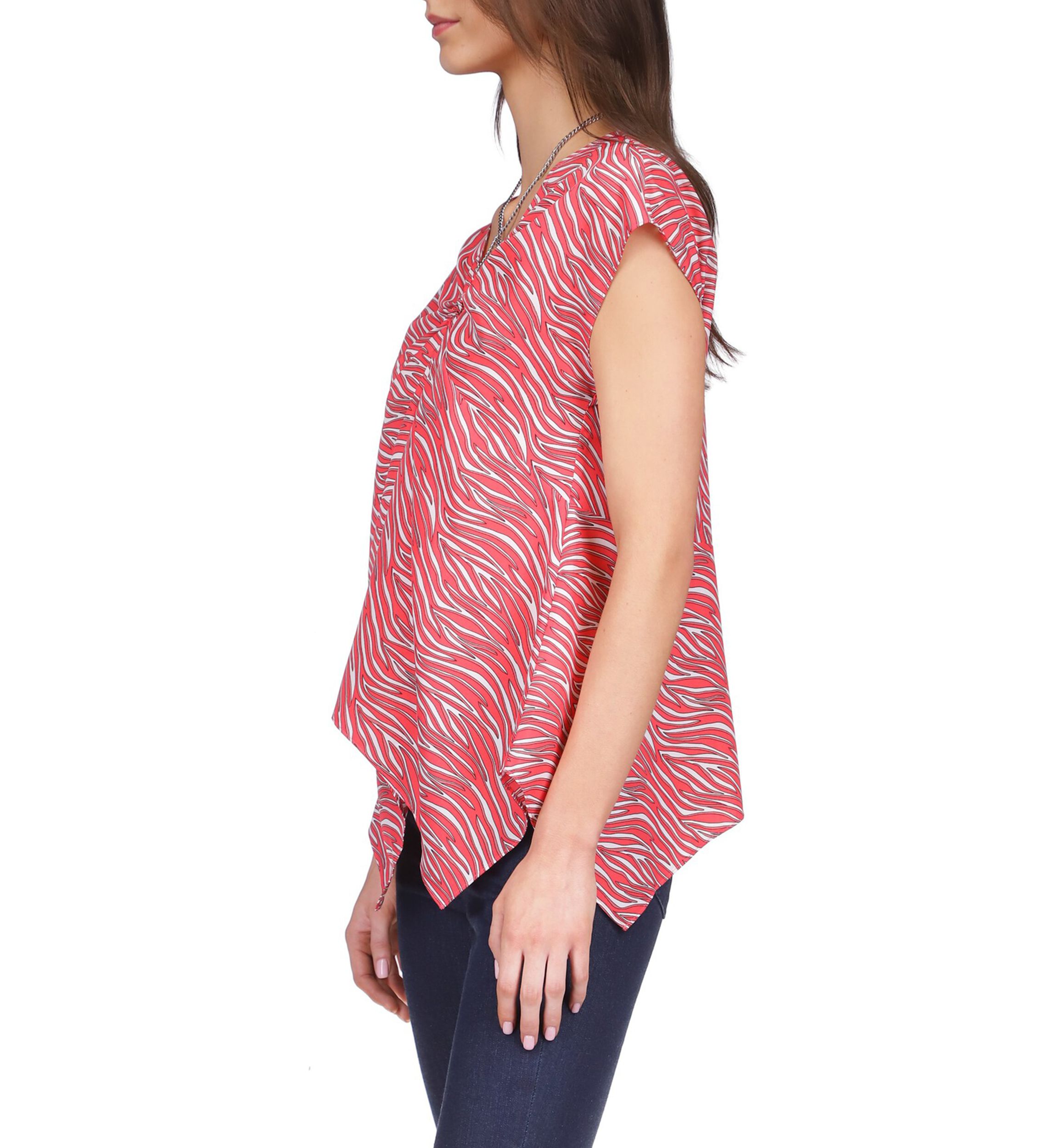 Womens Zebra Handkerchief Hem Chain Top