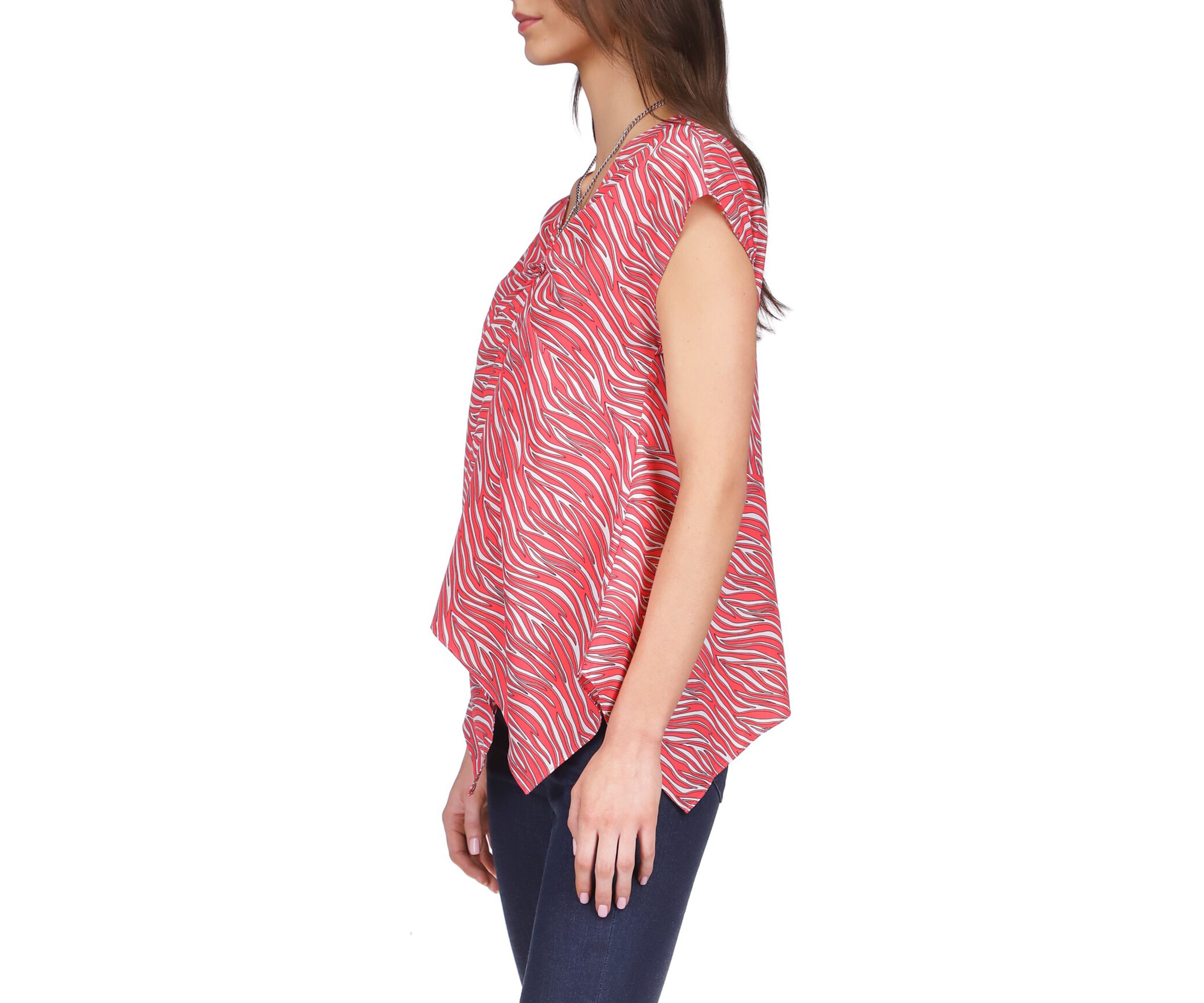 Womens Zebra Handkerchief Hem Chain Top