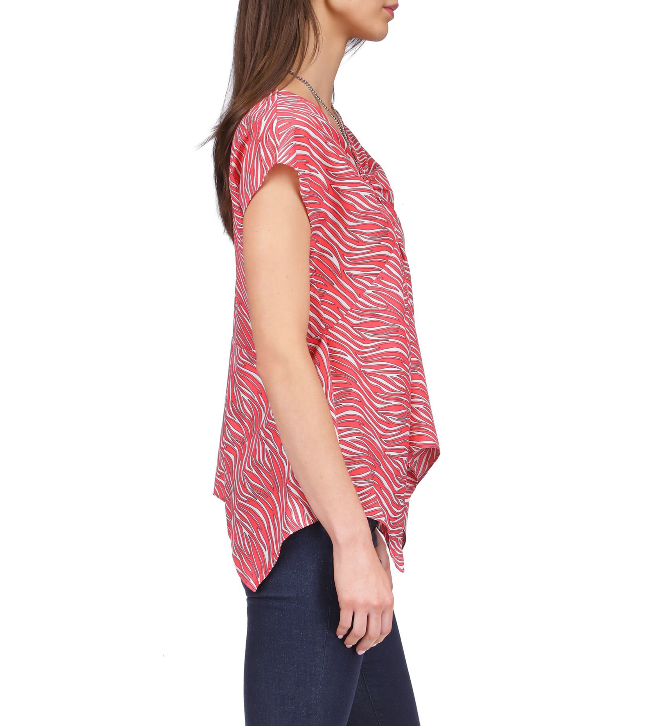 Womens Zebra Handkerchief Hem Chain Top