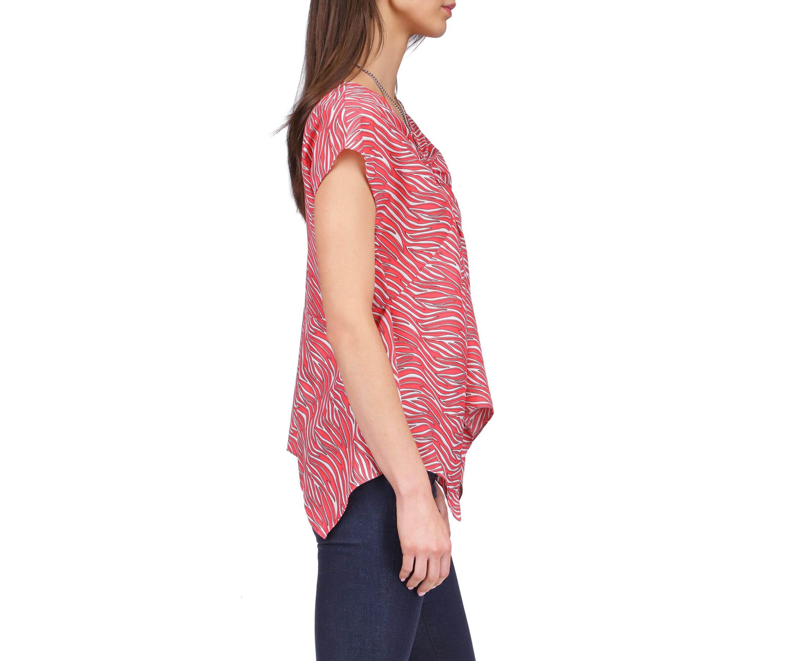 Womens Zebra Handkerchief Hem Chain Top