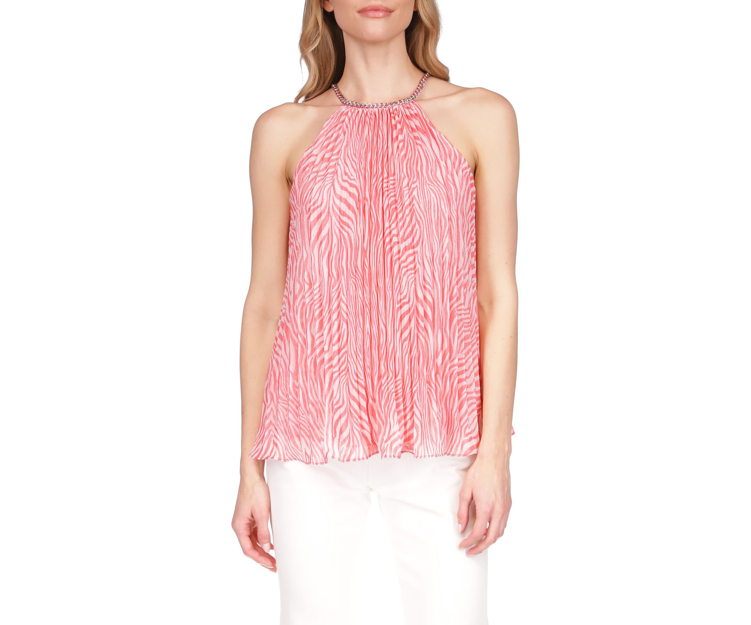 Womens Zebra Pleated Chain Top