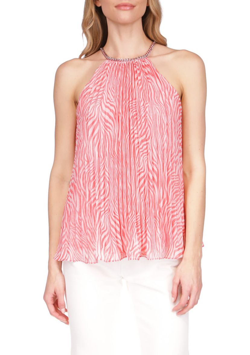 Womens Zebra Pleated Chain Top
