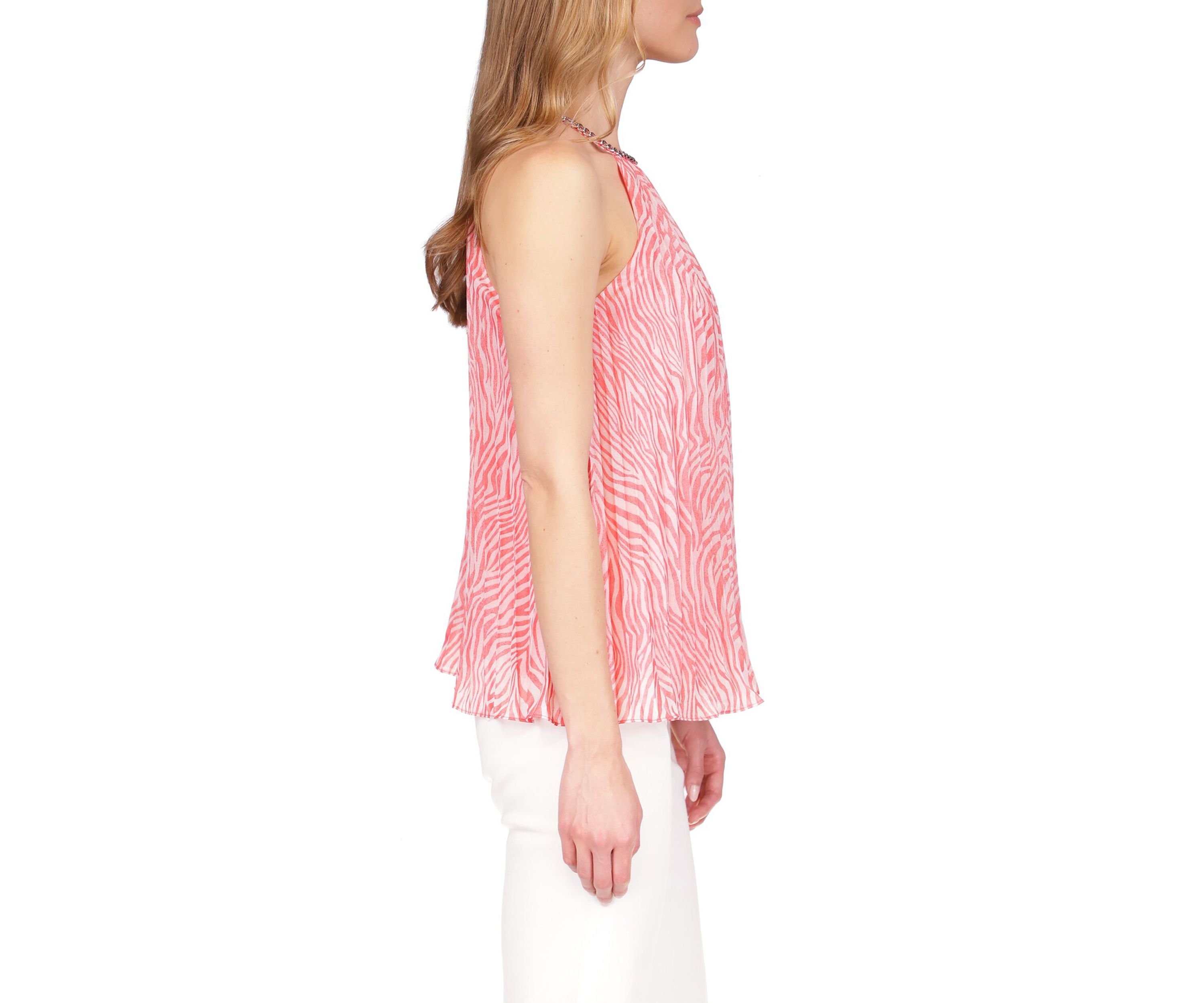 Womens Zebra Pleated Chain Top