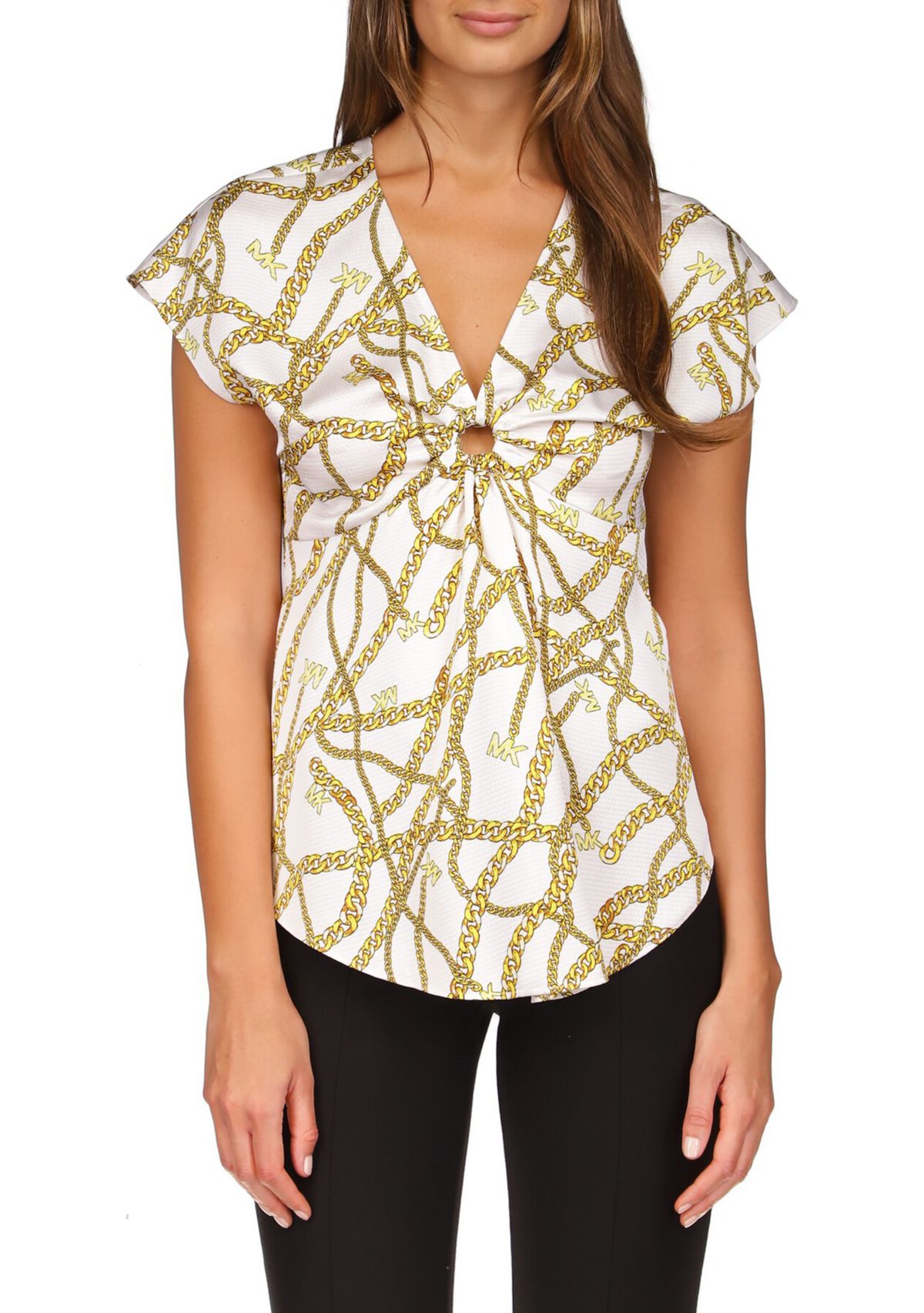 Womens Short Sleeve Logo Chain Ring Top