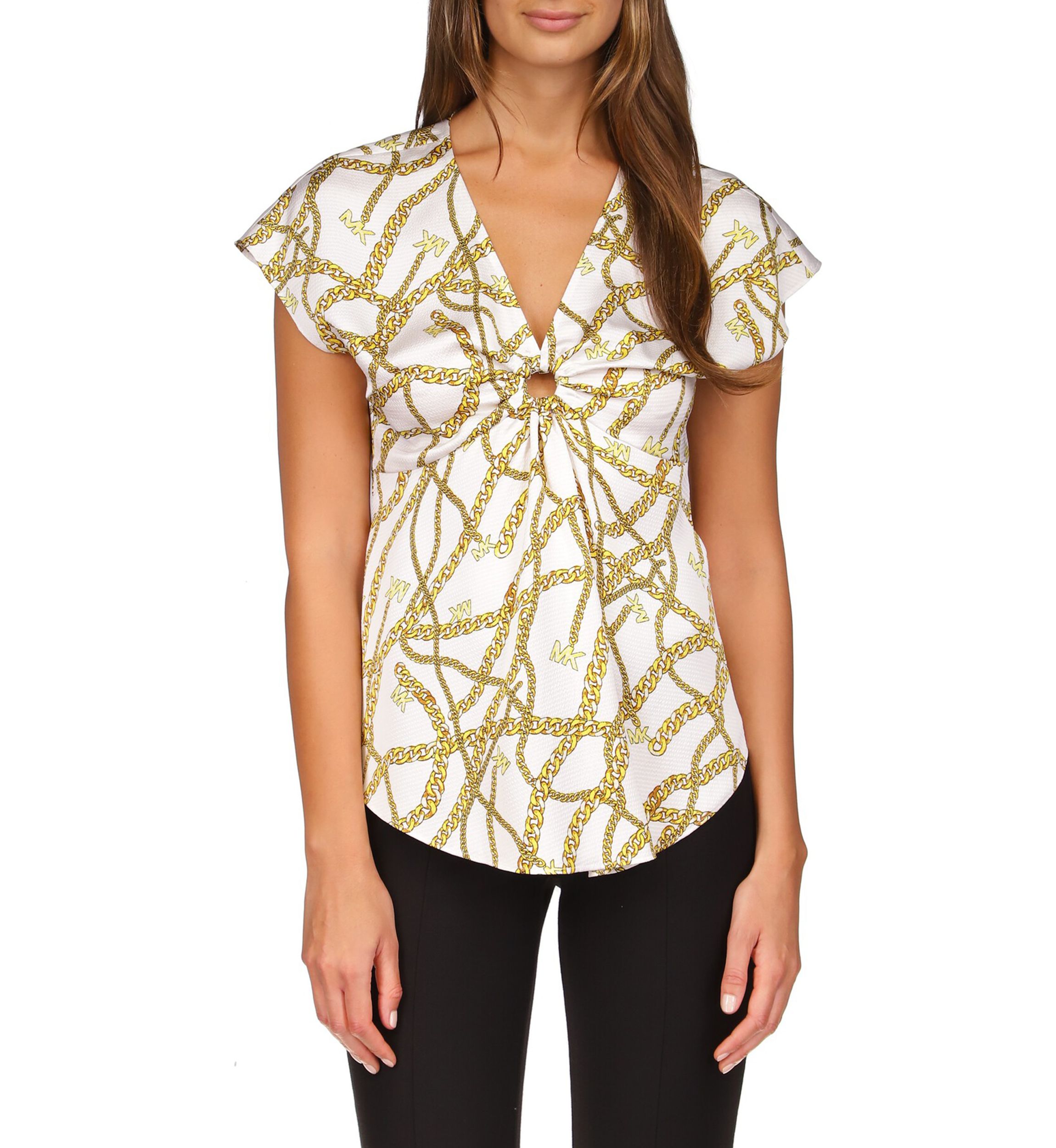 Womens Short Sleeve Logo Chain Ring Top