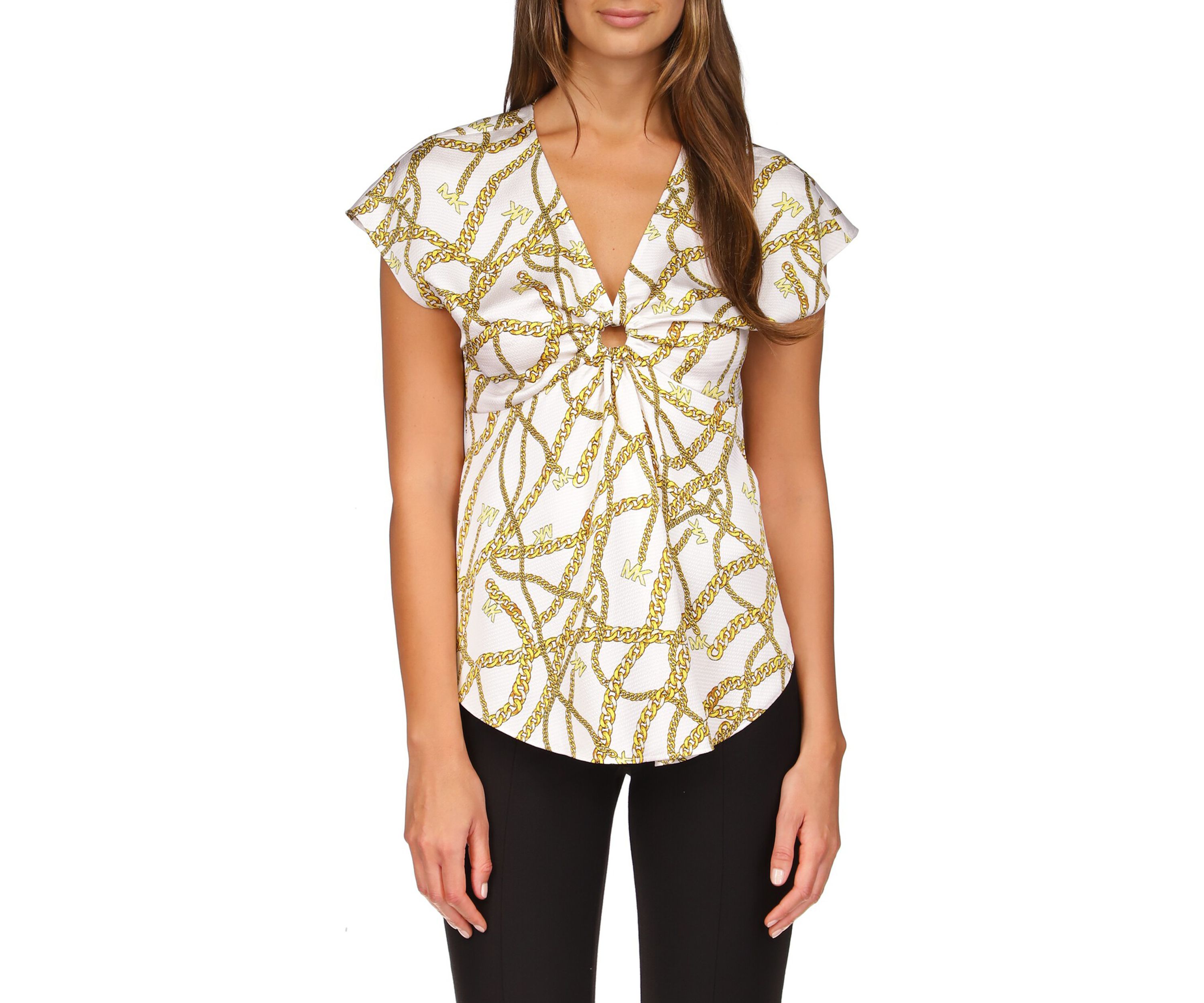 Womens Short Sleeve Logo Chain Ring Top