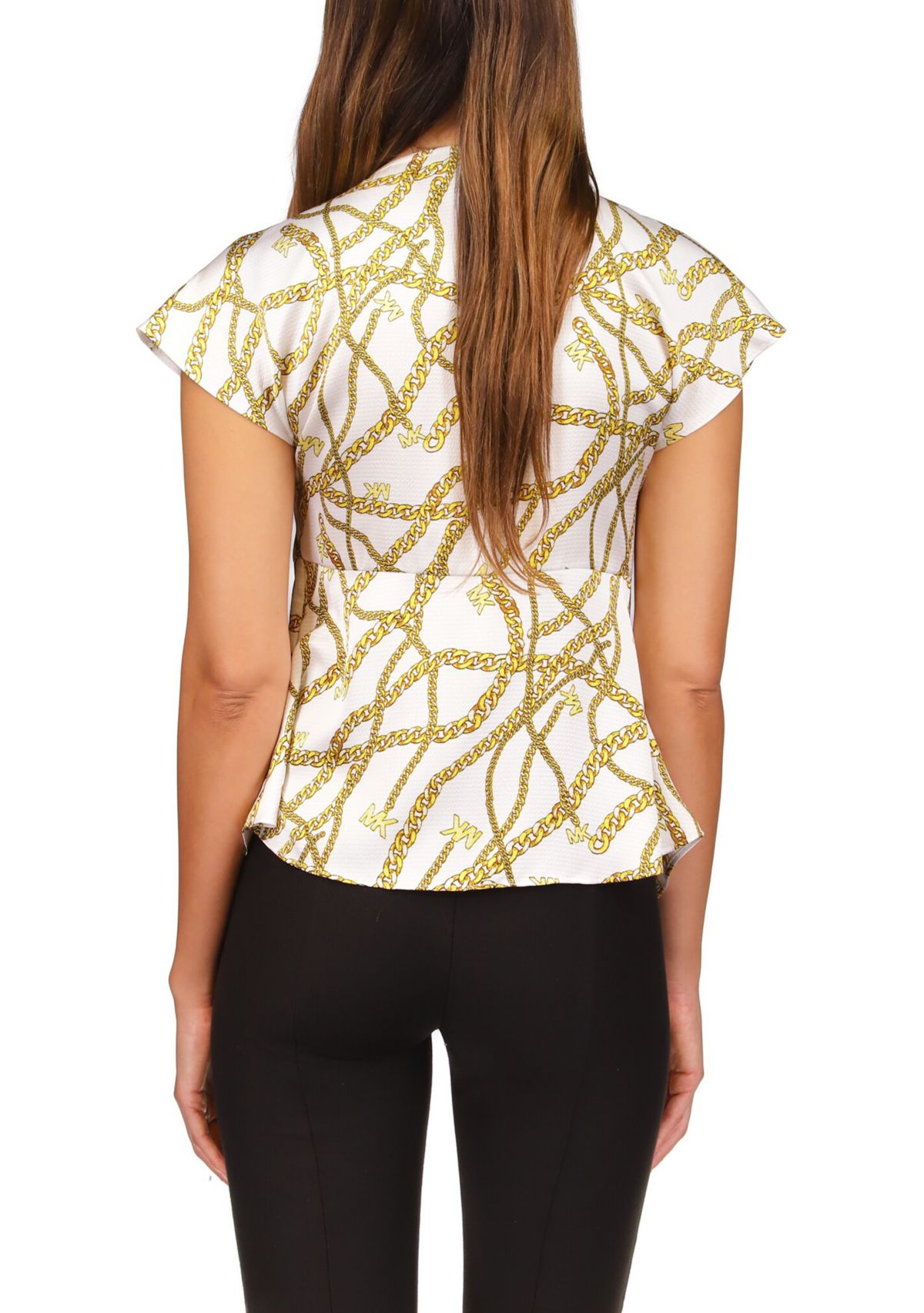 Womens Short Sleeve Logo Chain Ring Top