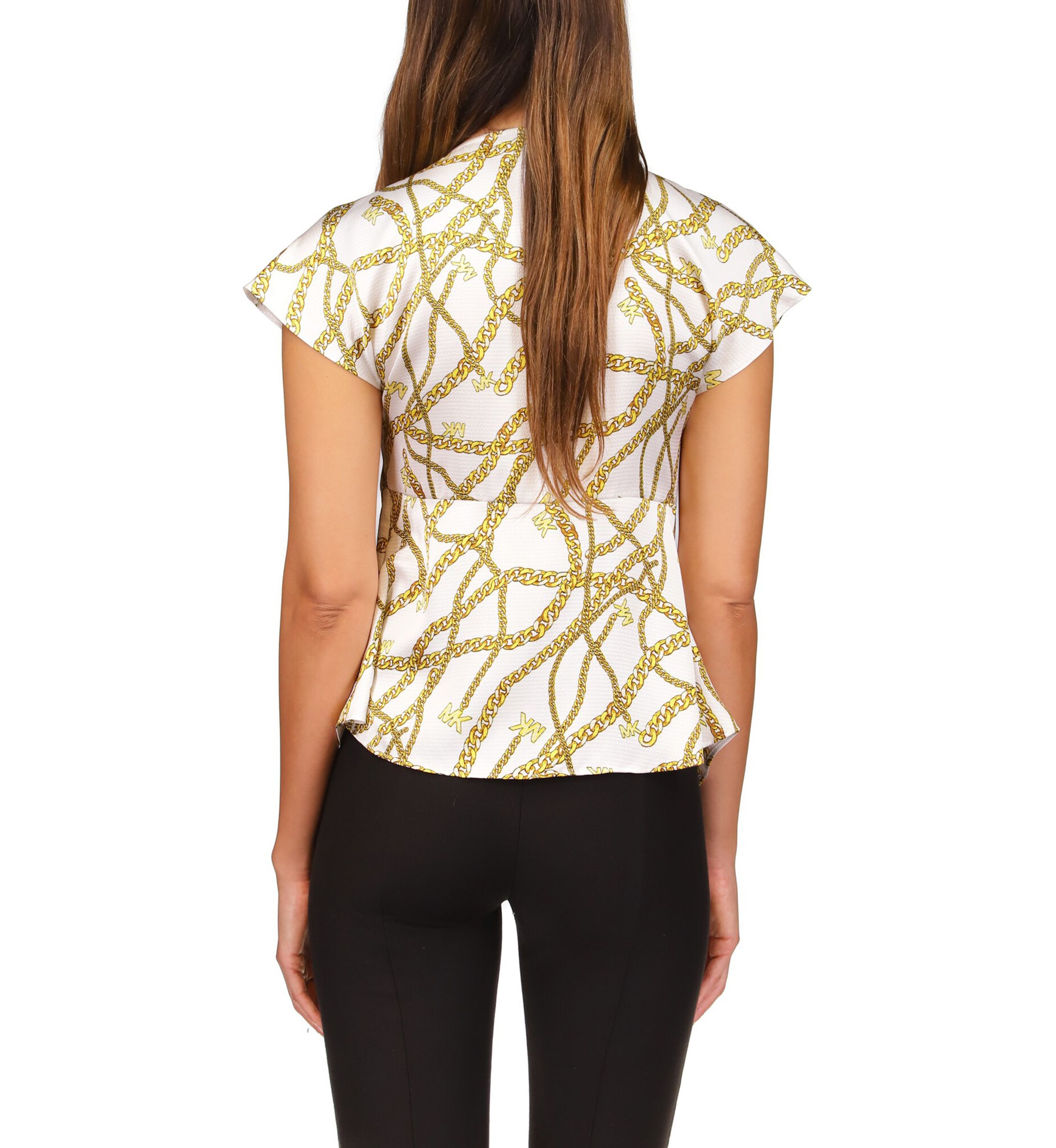 Womens Short Sleeve Logo Chain Ring Top