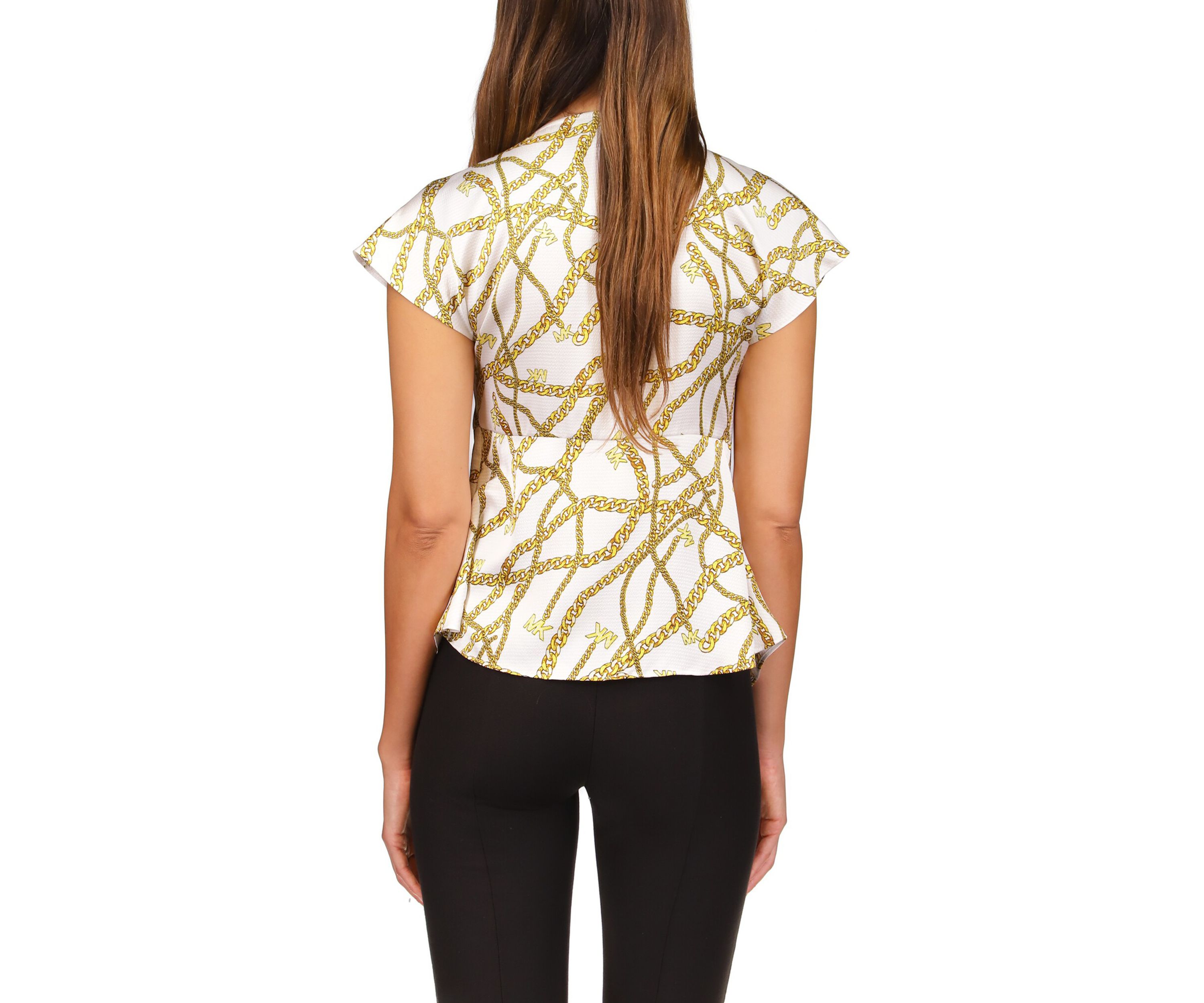 Womens Short Sleeve Logo Chain Ring Top