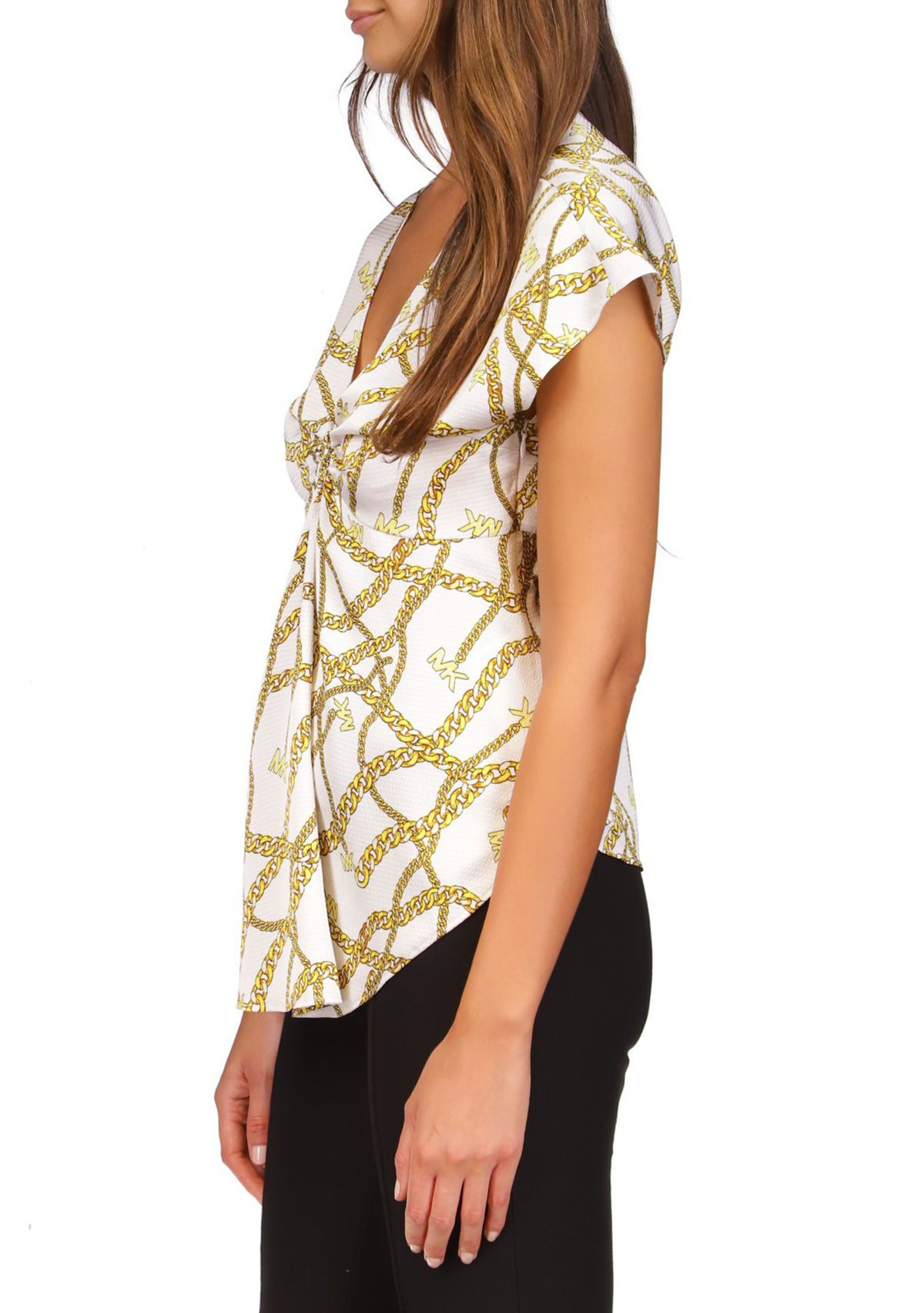 Womens Short Sleeve Logo Chain Ring Top