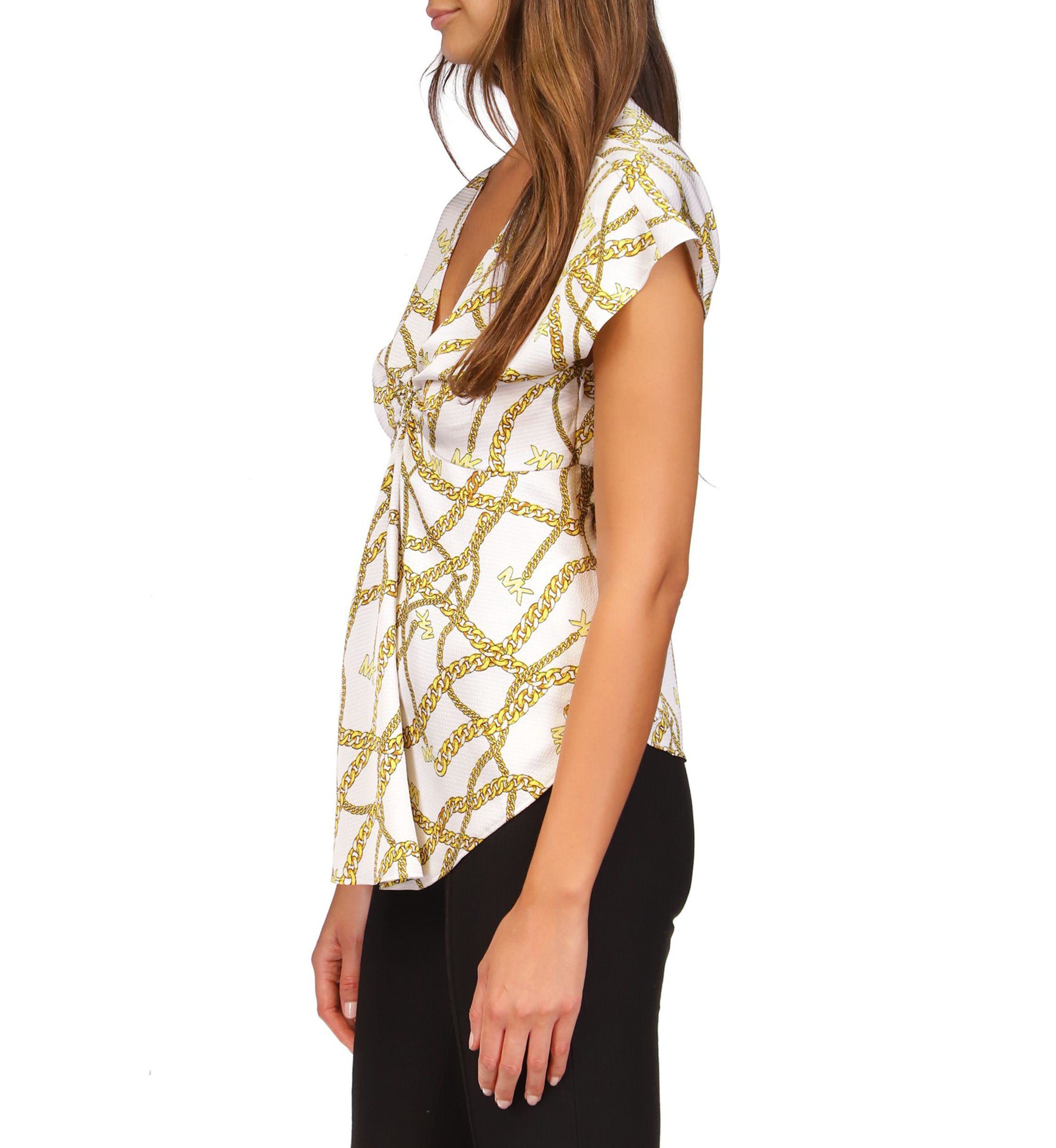 Womens Short Sleeve Logo Chain Ring Top