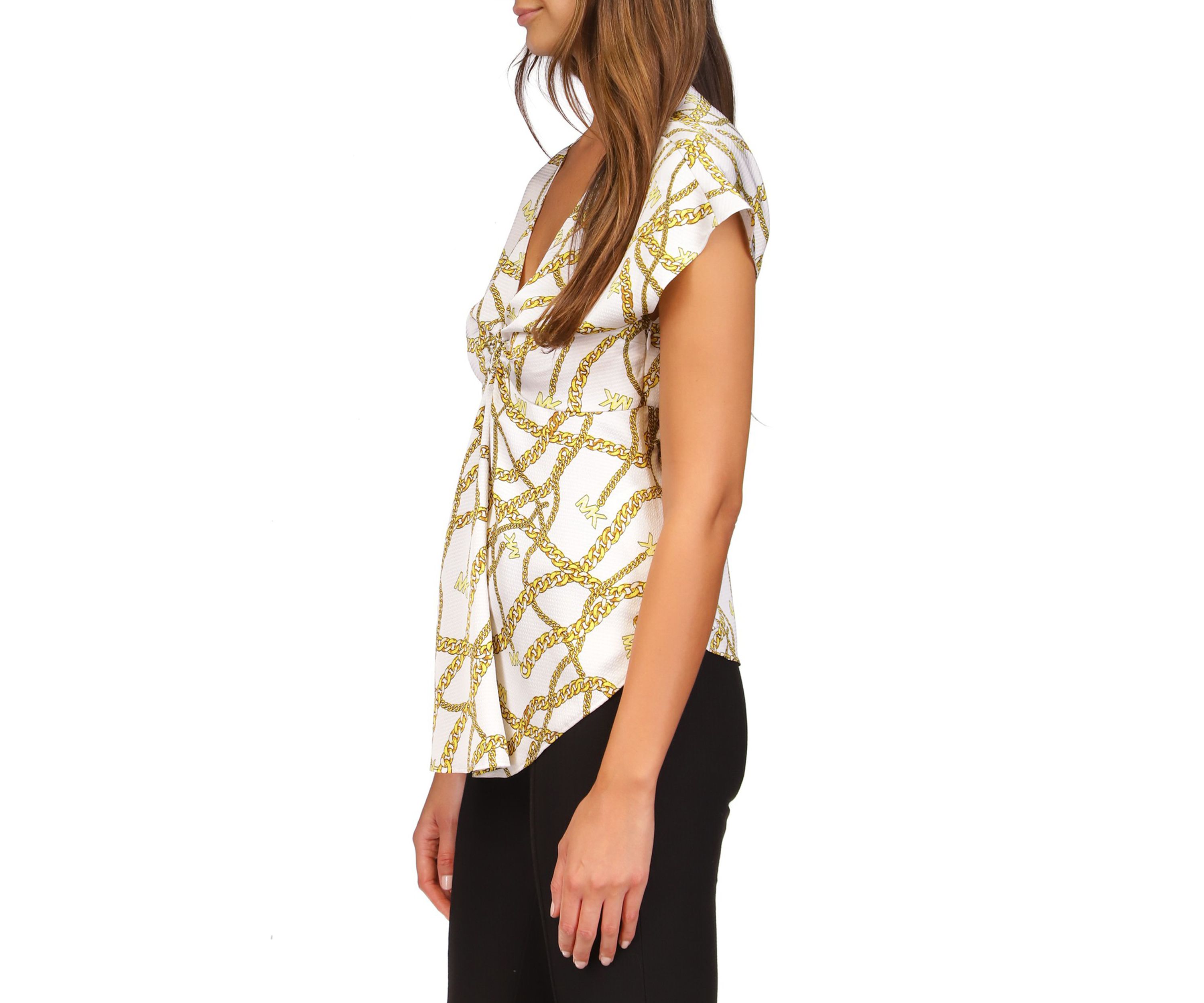 Womens Short Sleeve Logo Chain Ring Top