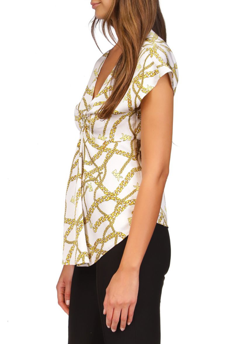 Womens Short Sleeve Logo Chain Ring Top