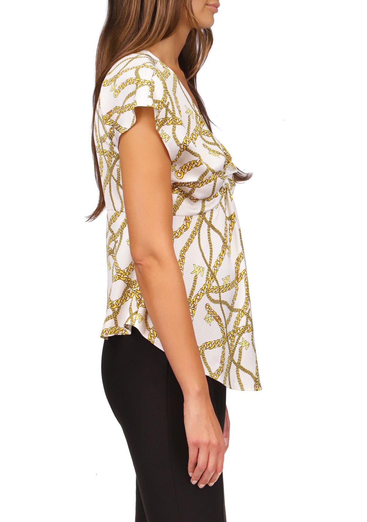 Womens Short Sleeve Logo Chain Ring Top