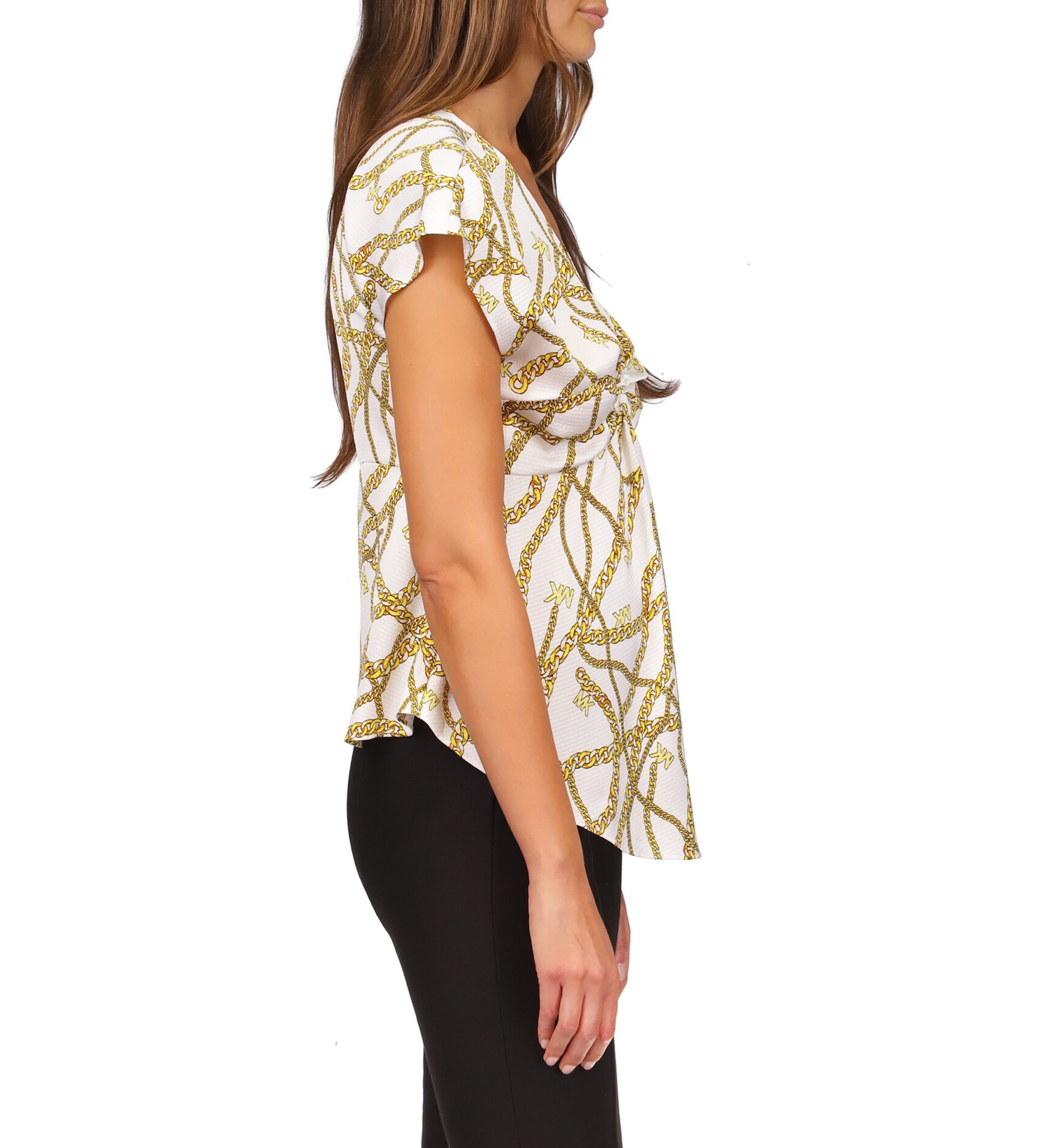 Womens Short Sleeve Logo Chain Ring Top
