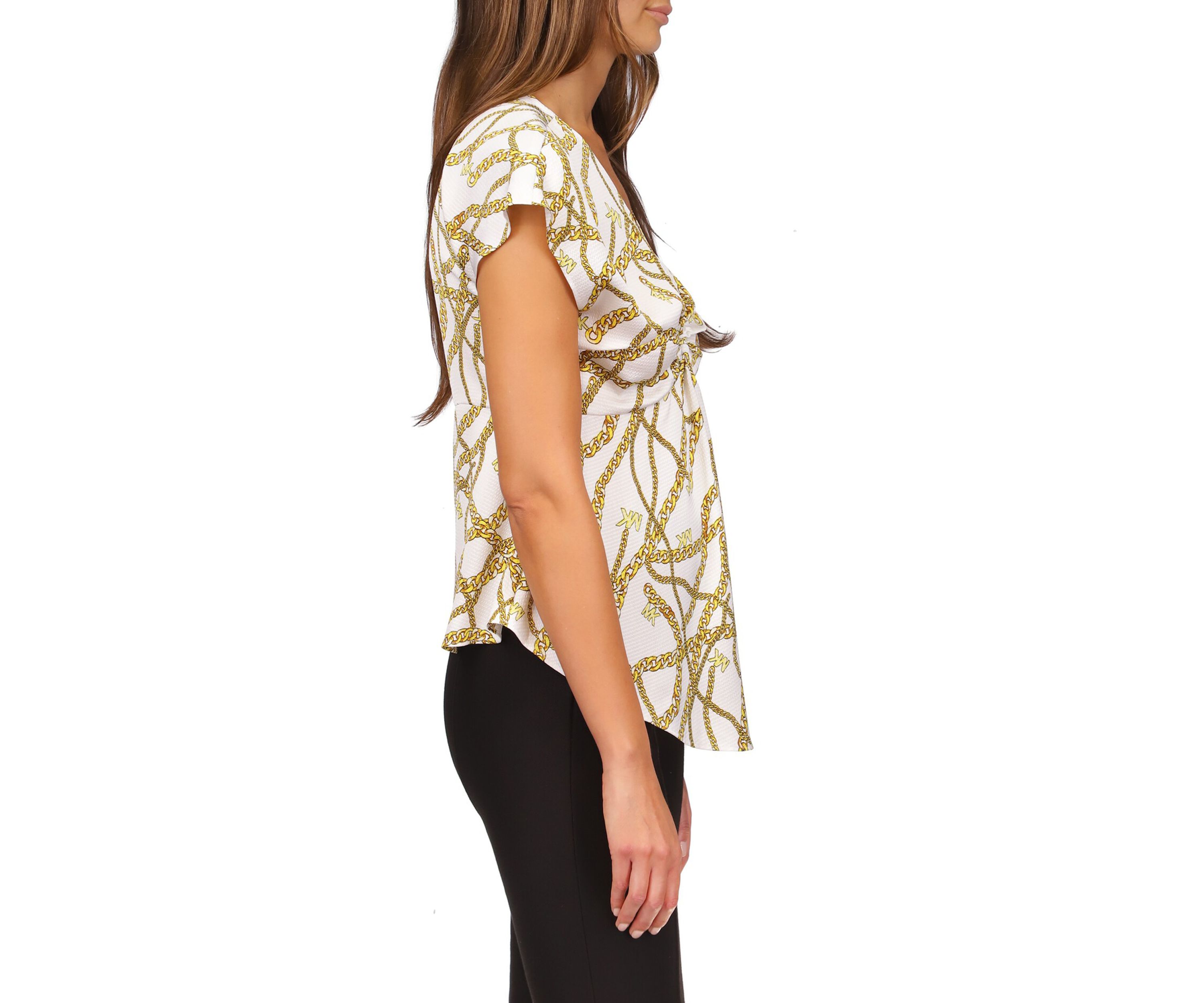Womens Short Sleeve Logo Chain Ring Top