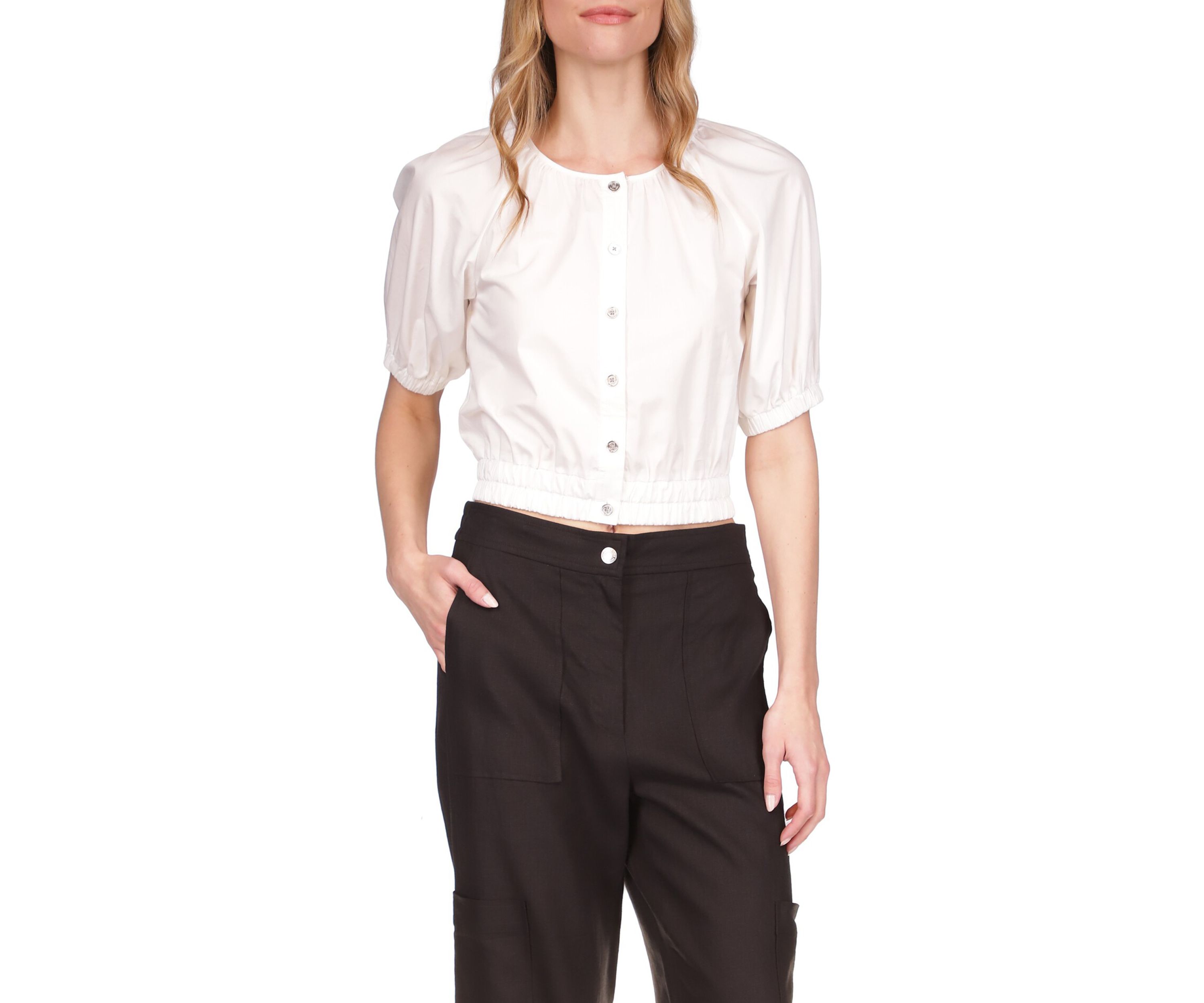 Womens Poplin Crop Blouson Top