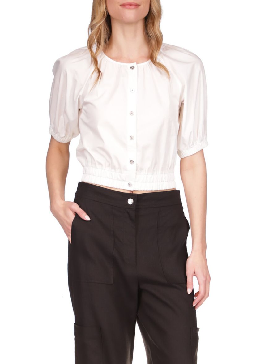 Womens Poplin Crop Blouson Top