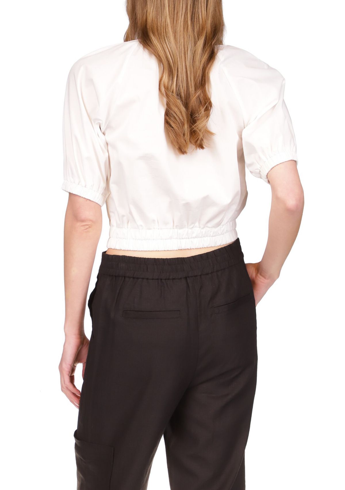 Womens Poplin Crop Blouson Top