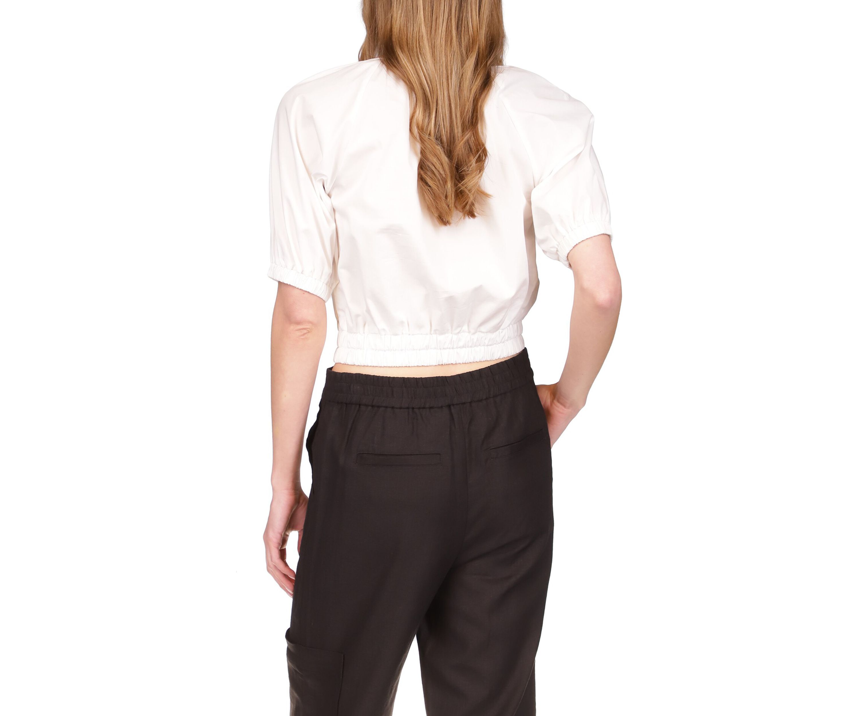 Womens Poplin Crop Blouson Top
