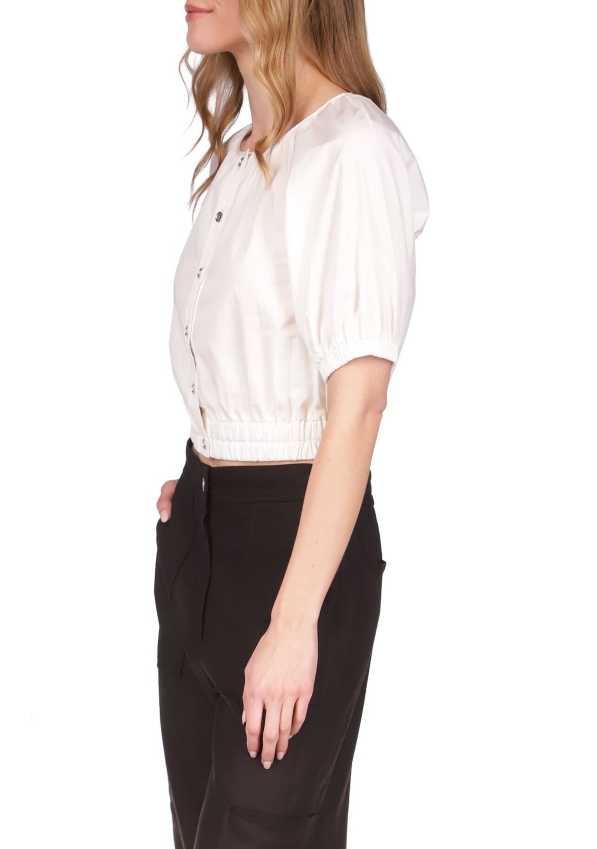 Womens Poplin Crop Blouson Top