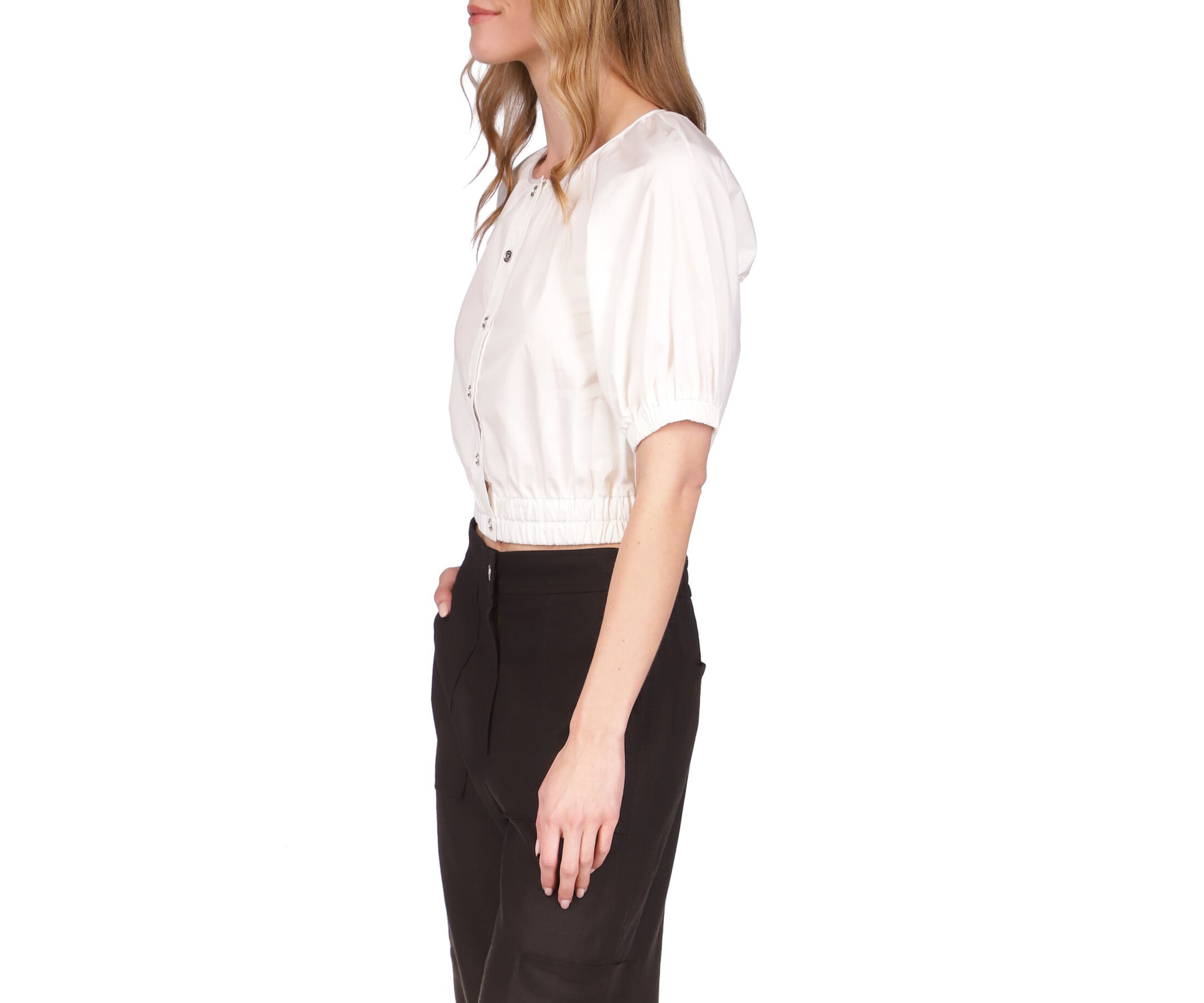Womens Poplin Crop Blouson Top