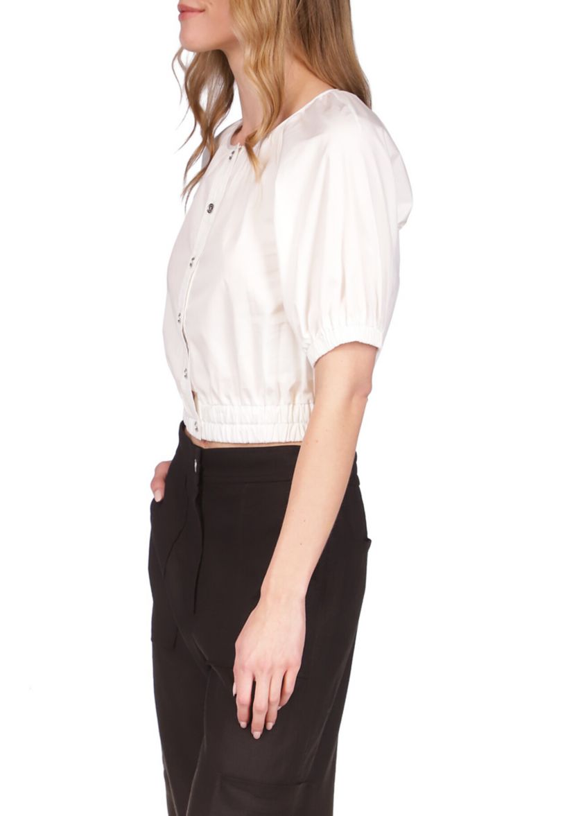 Womens Poplin Crop Blouson Top