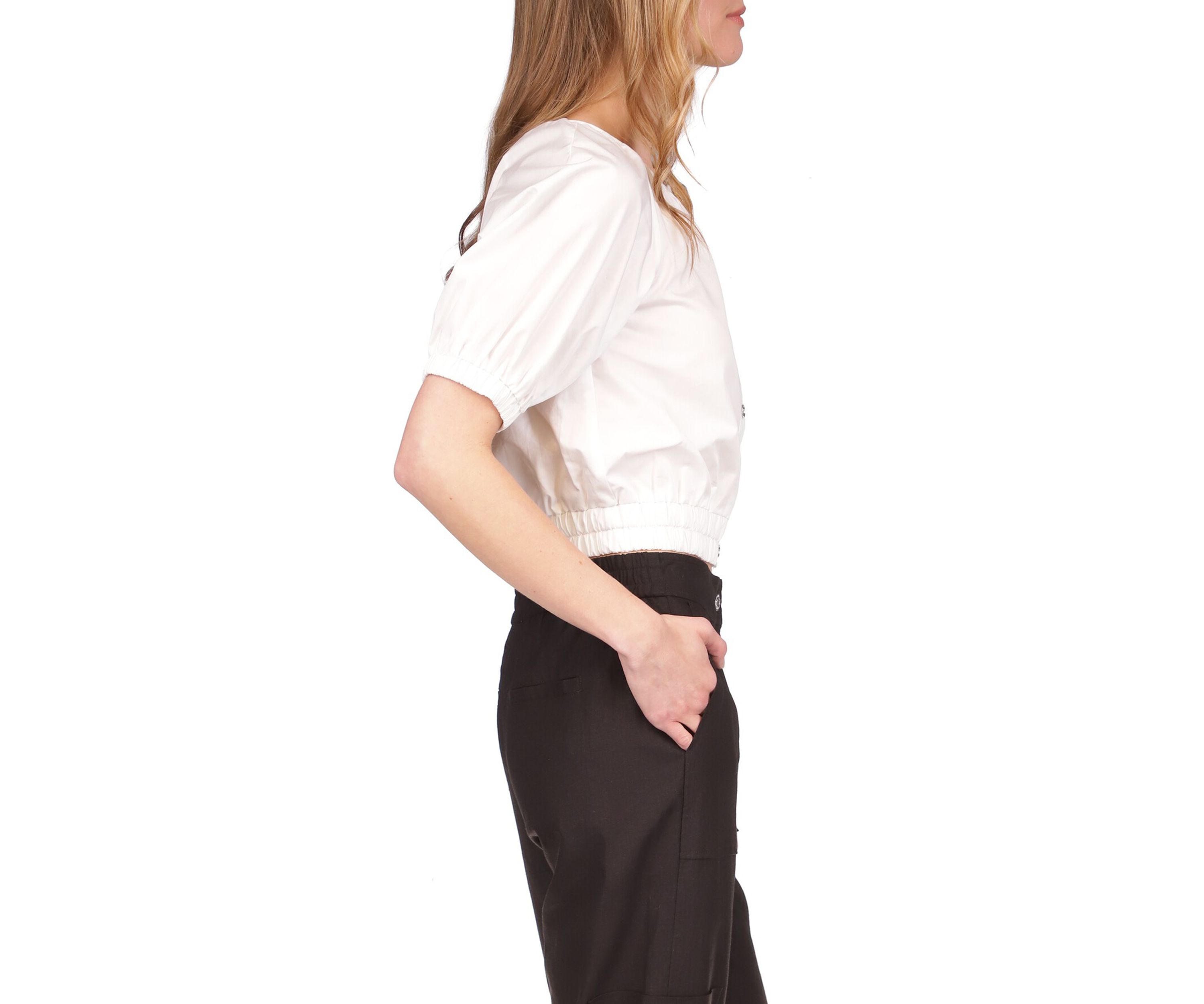 Womens Poplin Crop Blouson Top
