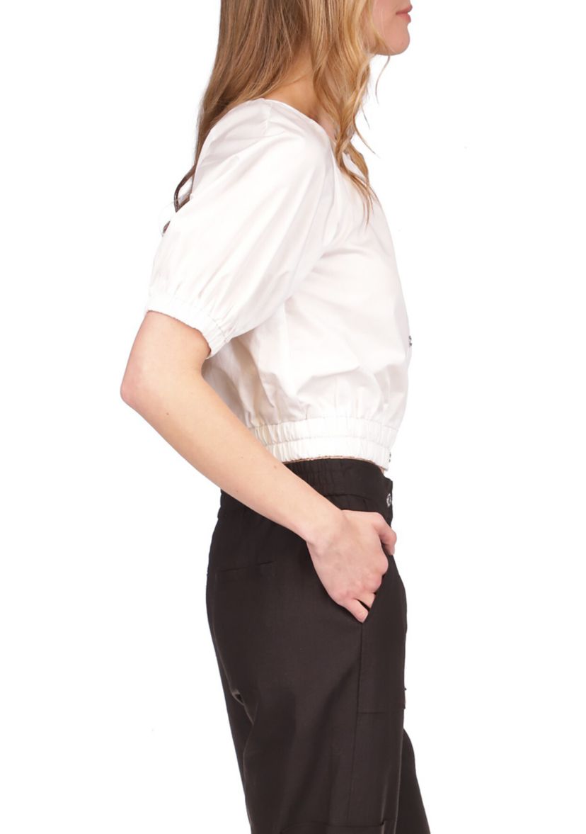 Womens Poplin Crop Blouson Top