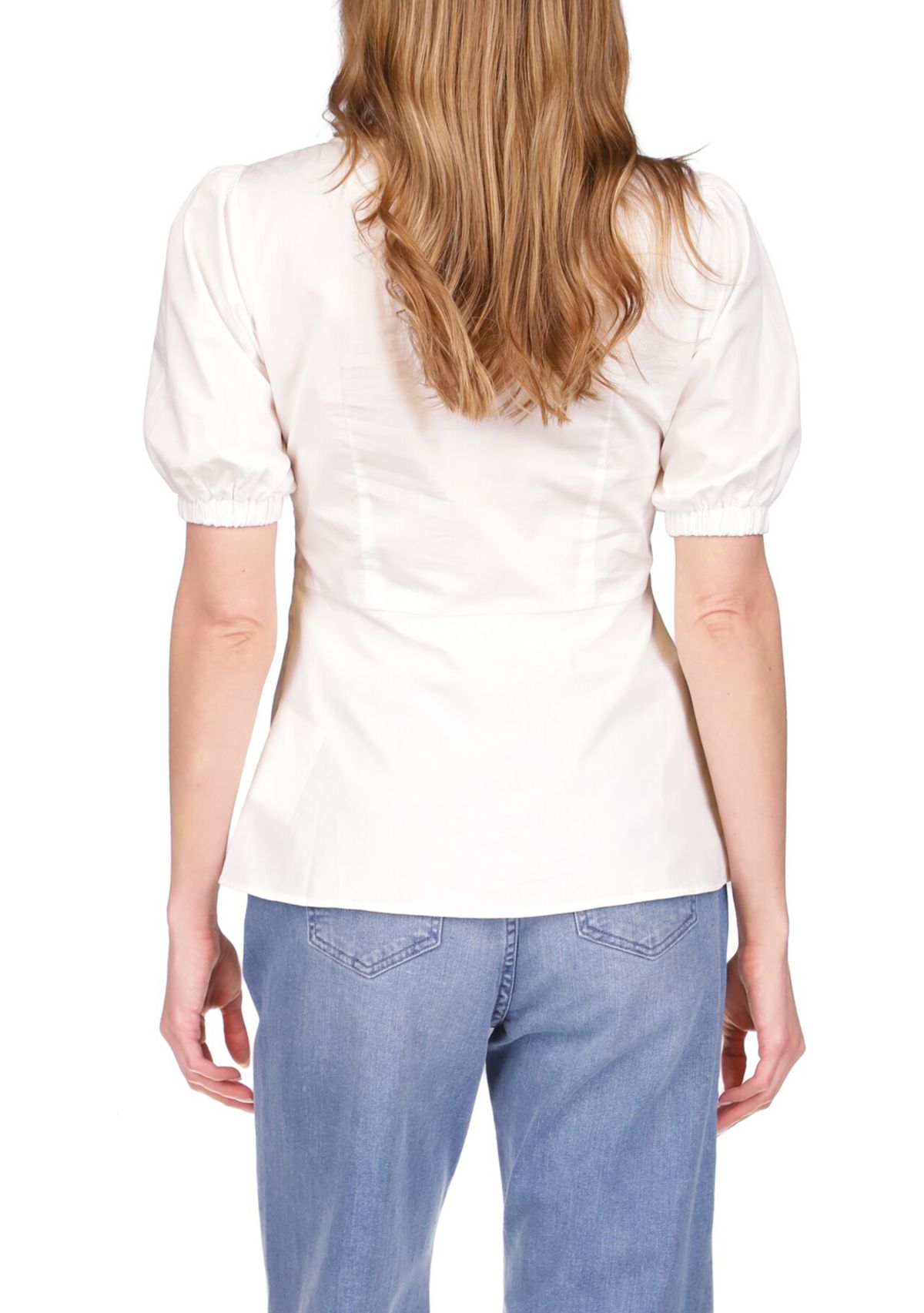 Womens Poplin V-Neck Ring Top