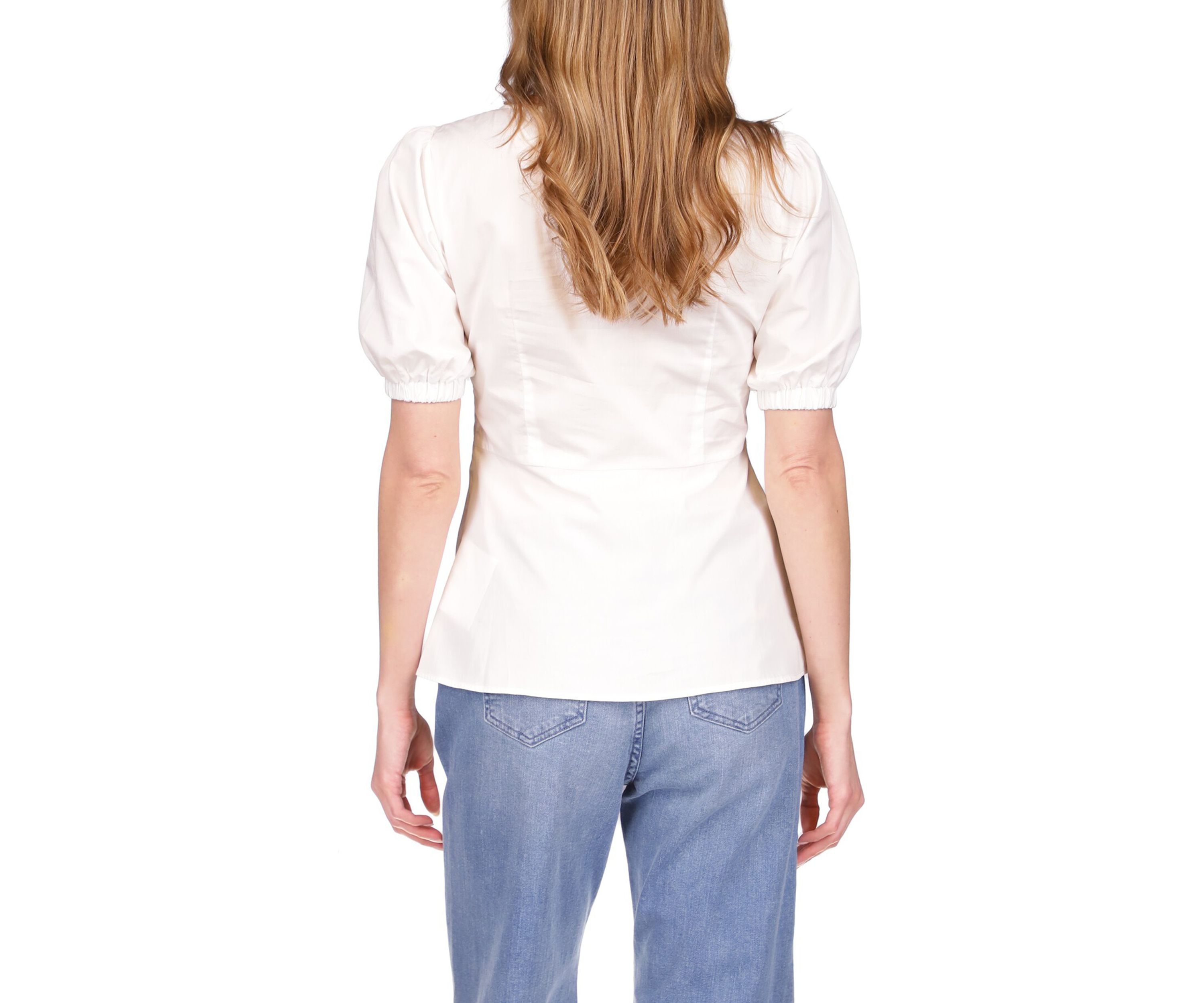 Womens Poplin V-Neck Ring Top