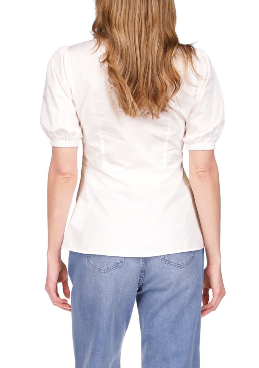 Womens Poplin V-Neck Ring Top