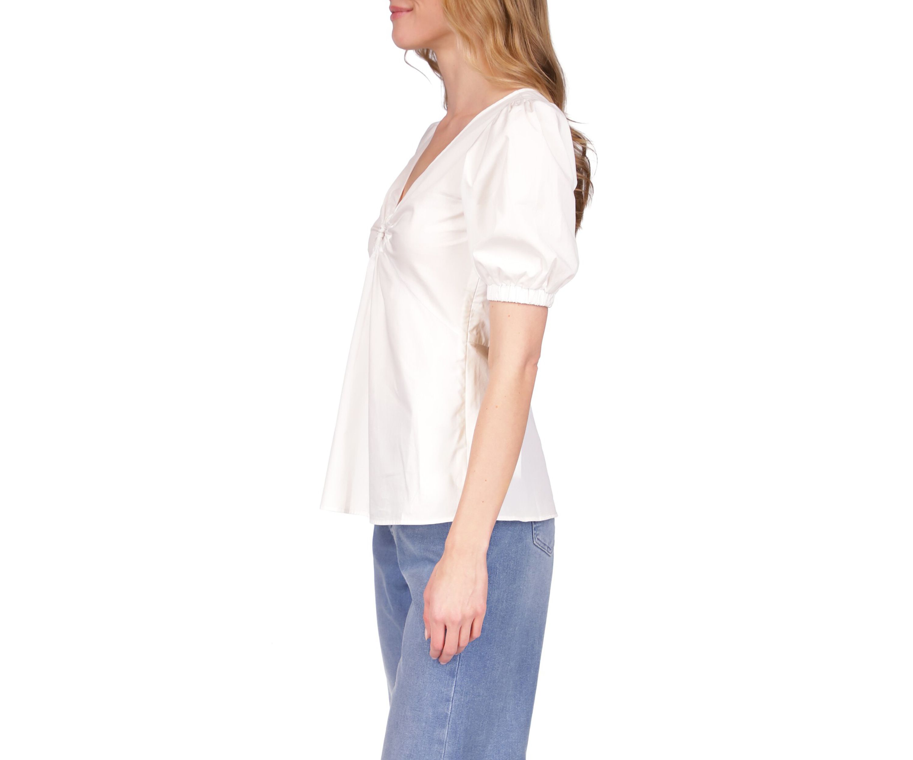 Womens Poplin V-Neck Ring Top