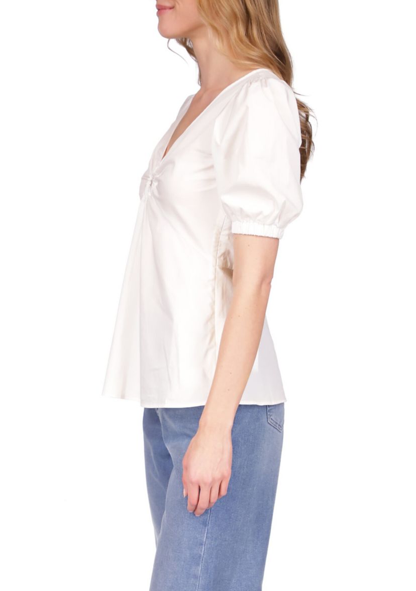 Womens Poplin V-Neck Ring Top