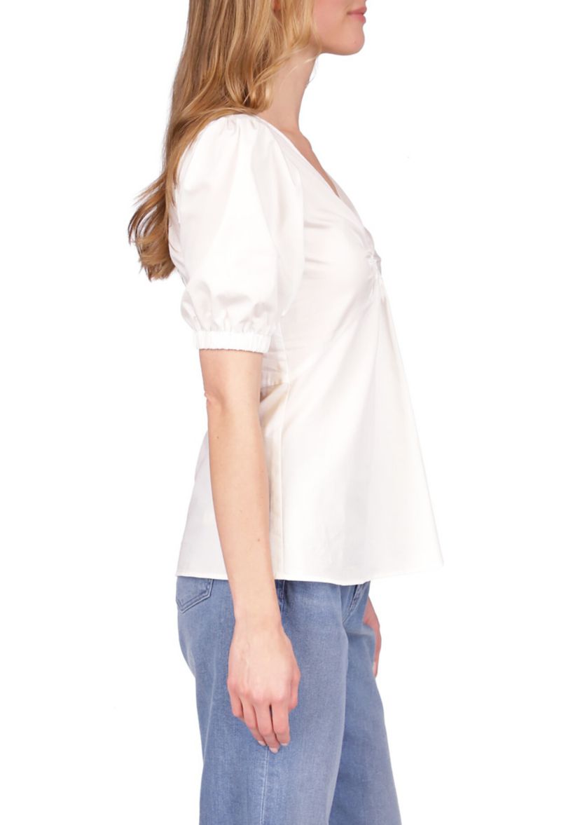 Womens Poplin V-Neck Ring Top