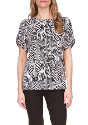 MICHAEL Michael Kors Women's Zebra Petal Sleeve Top