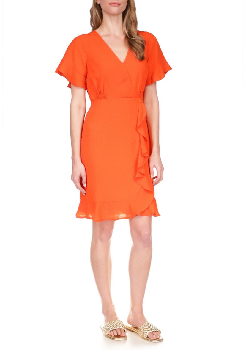 Womens Faux Wrap Mini Dress