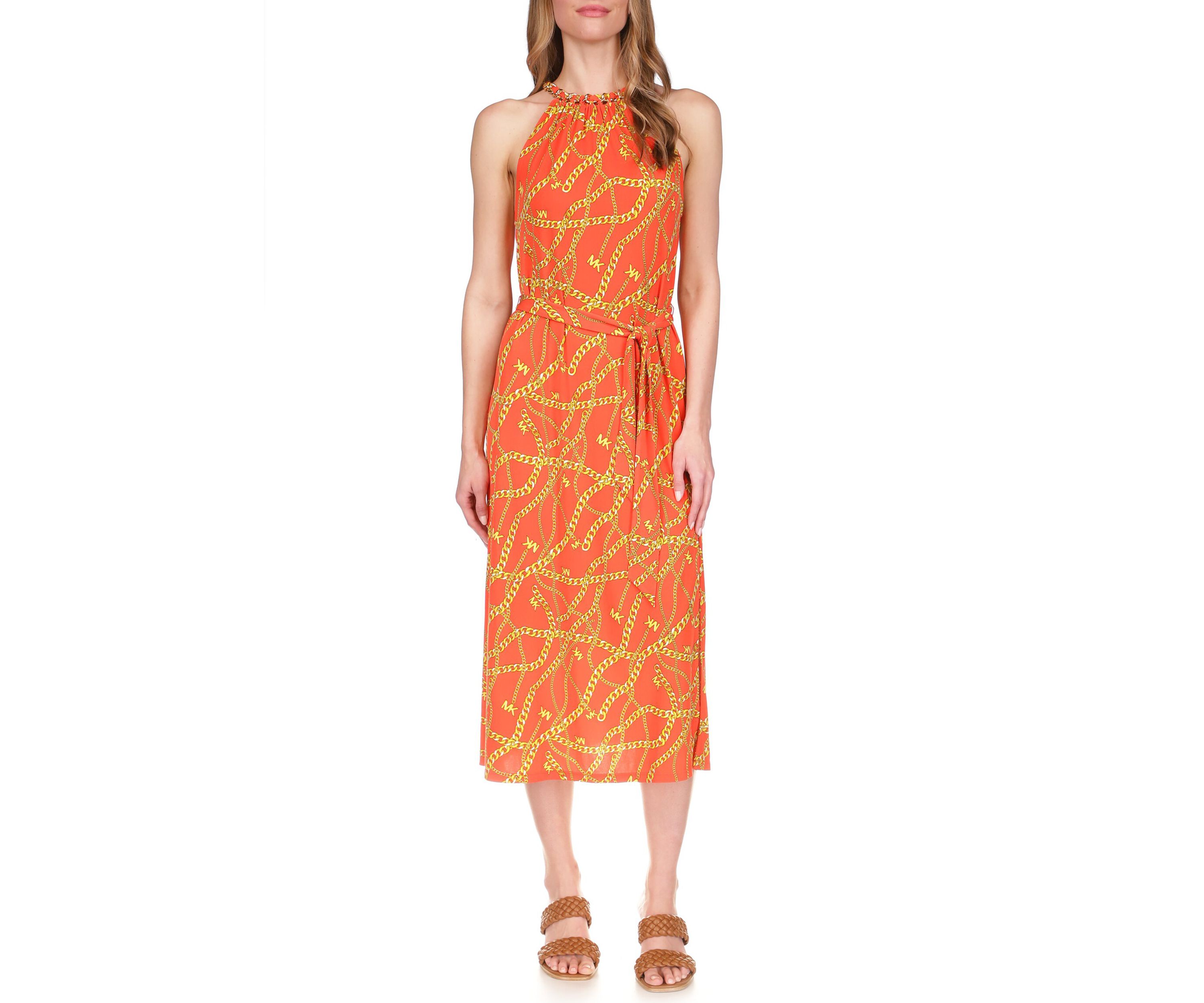 Womens Chain Halter Neck Midi Dress