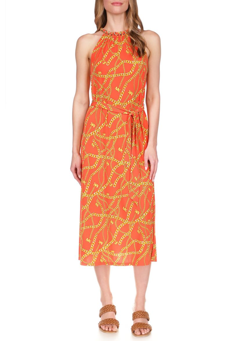 Womens Chain Halter Neck Midi Dress
