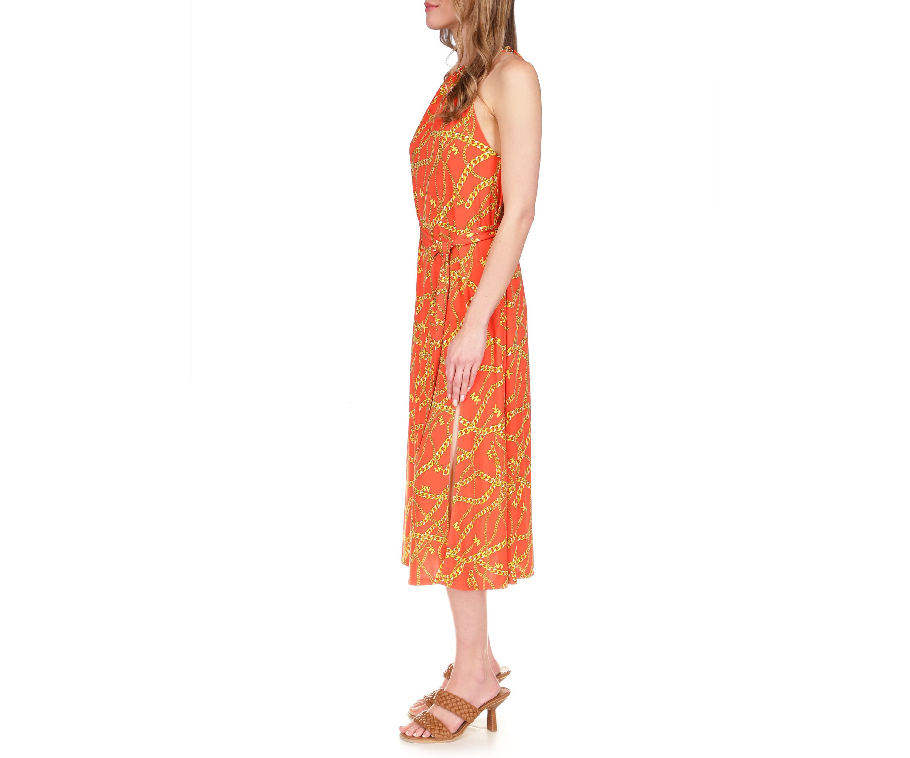 Womens Chain Halter Neck Midi Dress