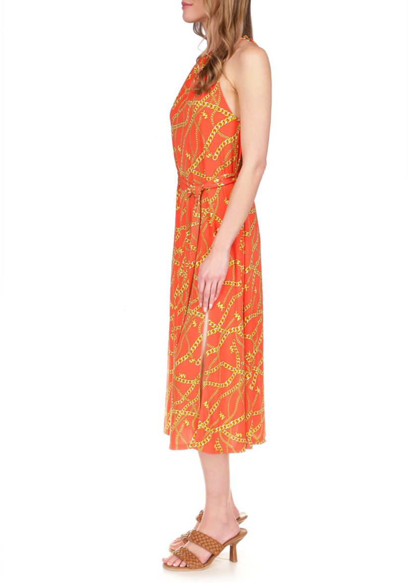 Womens Chain Halter Neck Midi Dress