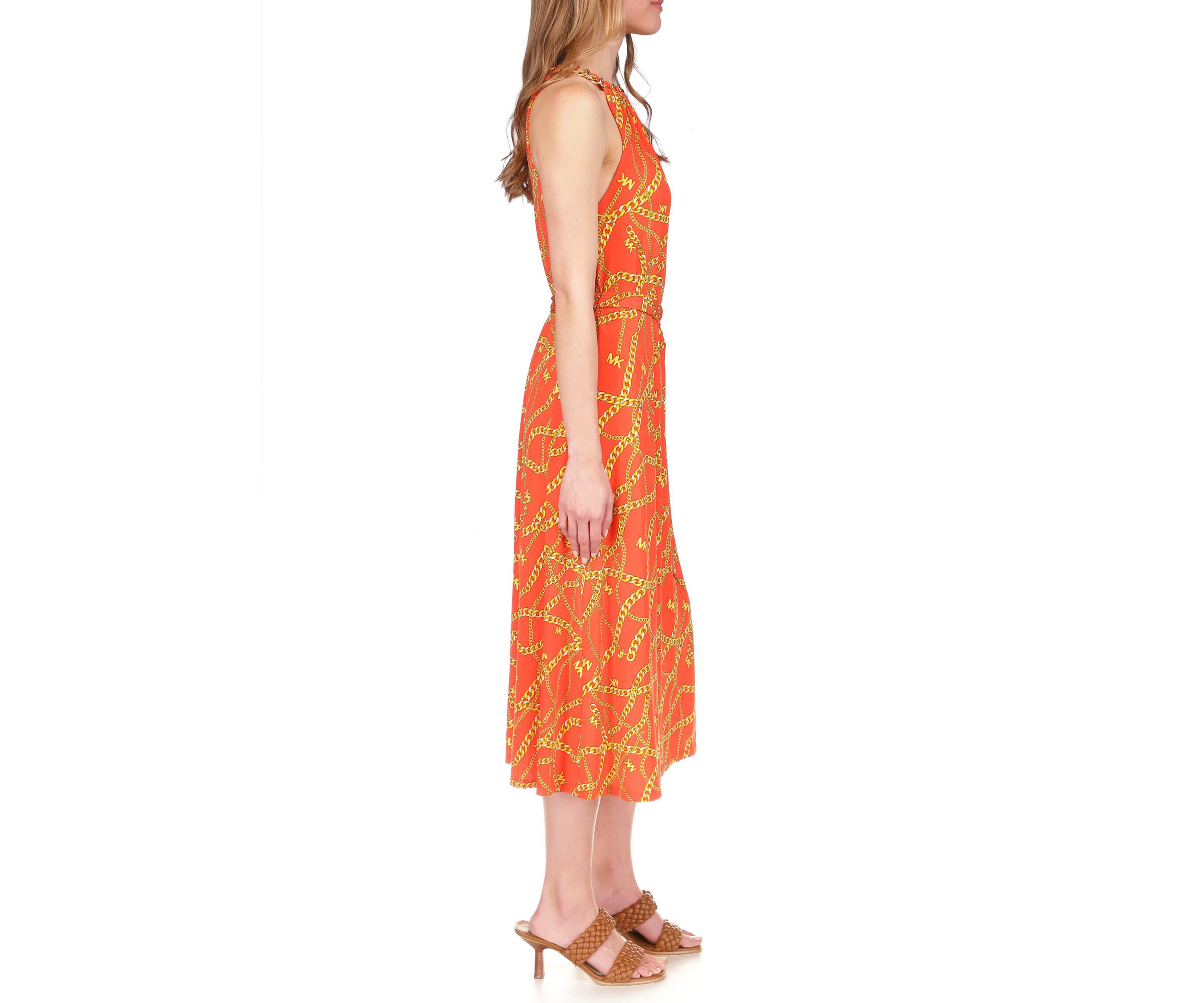 Womens Chain Halter Neck Midi Dress