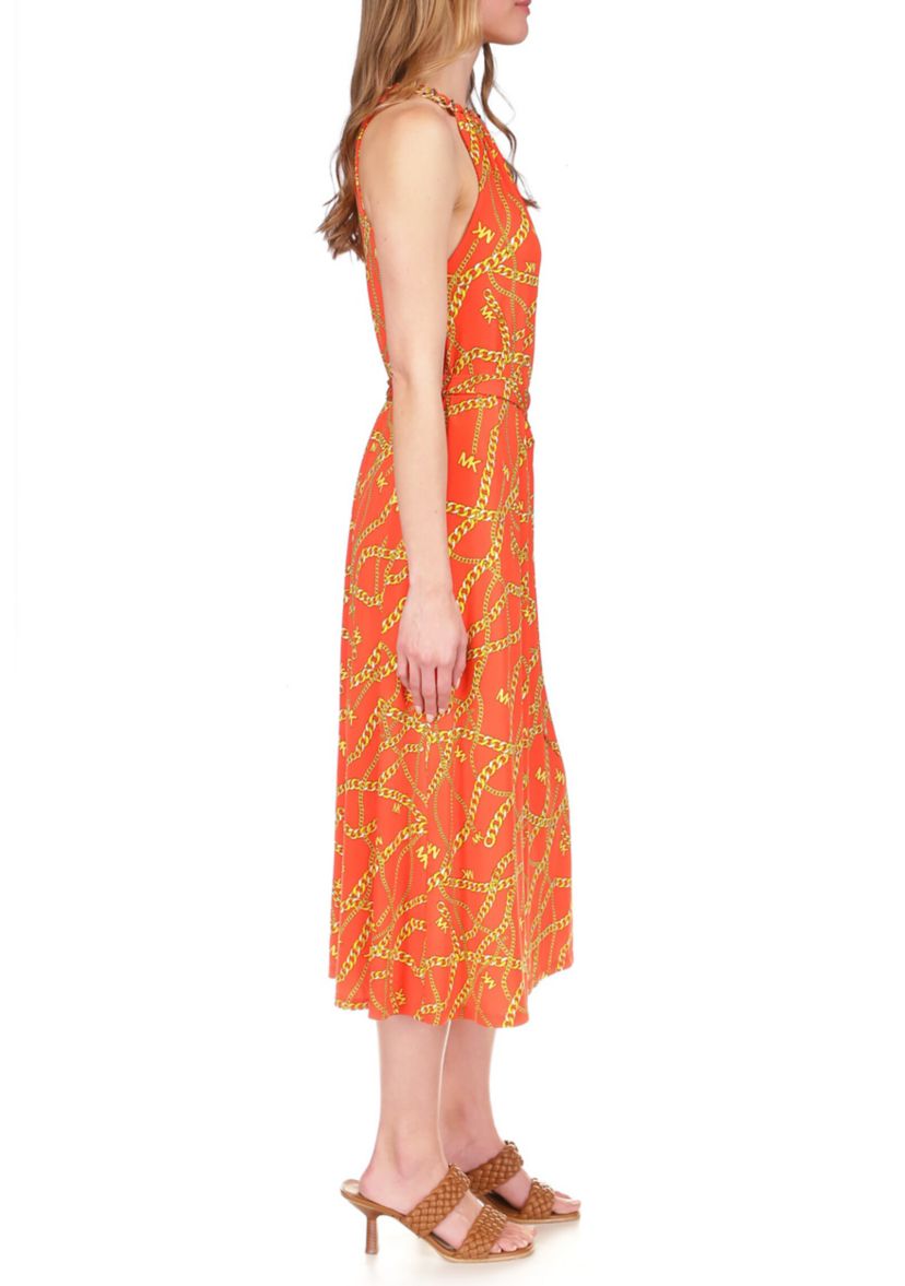 Womens Chain Halter Neck Midi Dress