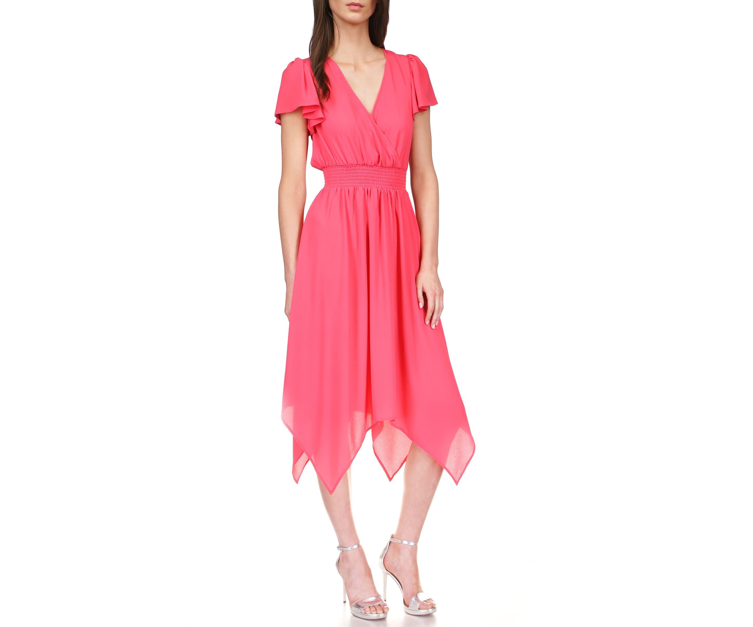 Womens Solid Handkerchief Hem Dress