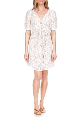 Michael Michael Kors Women's Lace V-Neck Dress, White, 10 -  0196163887753