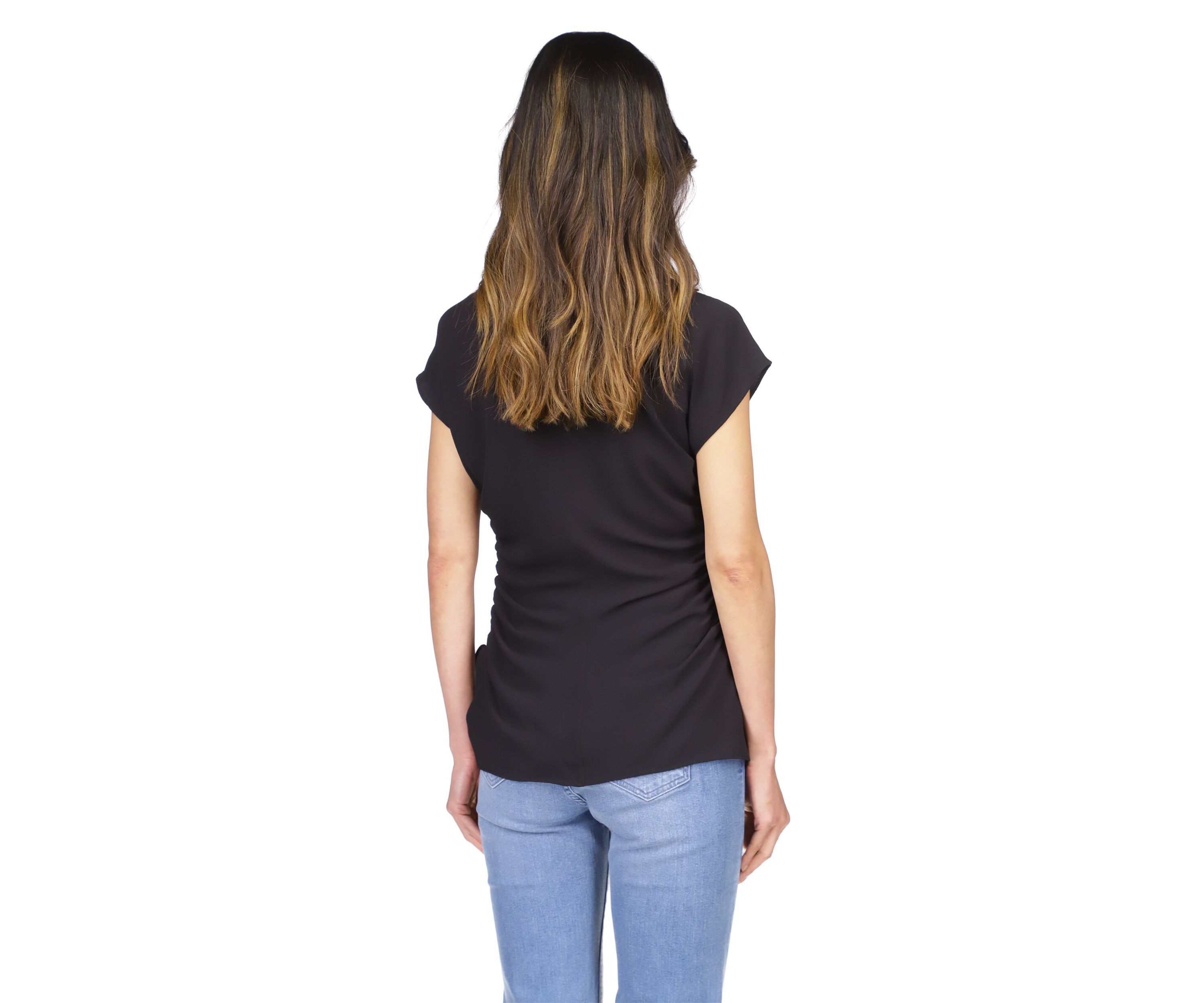 Womens Short Sleeve V-Neck Side Ruched Blouse