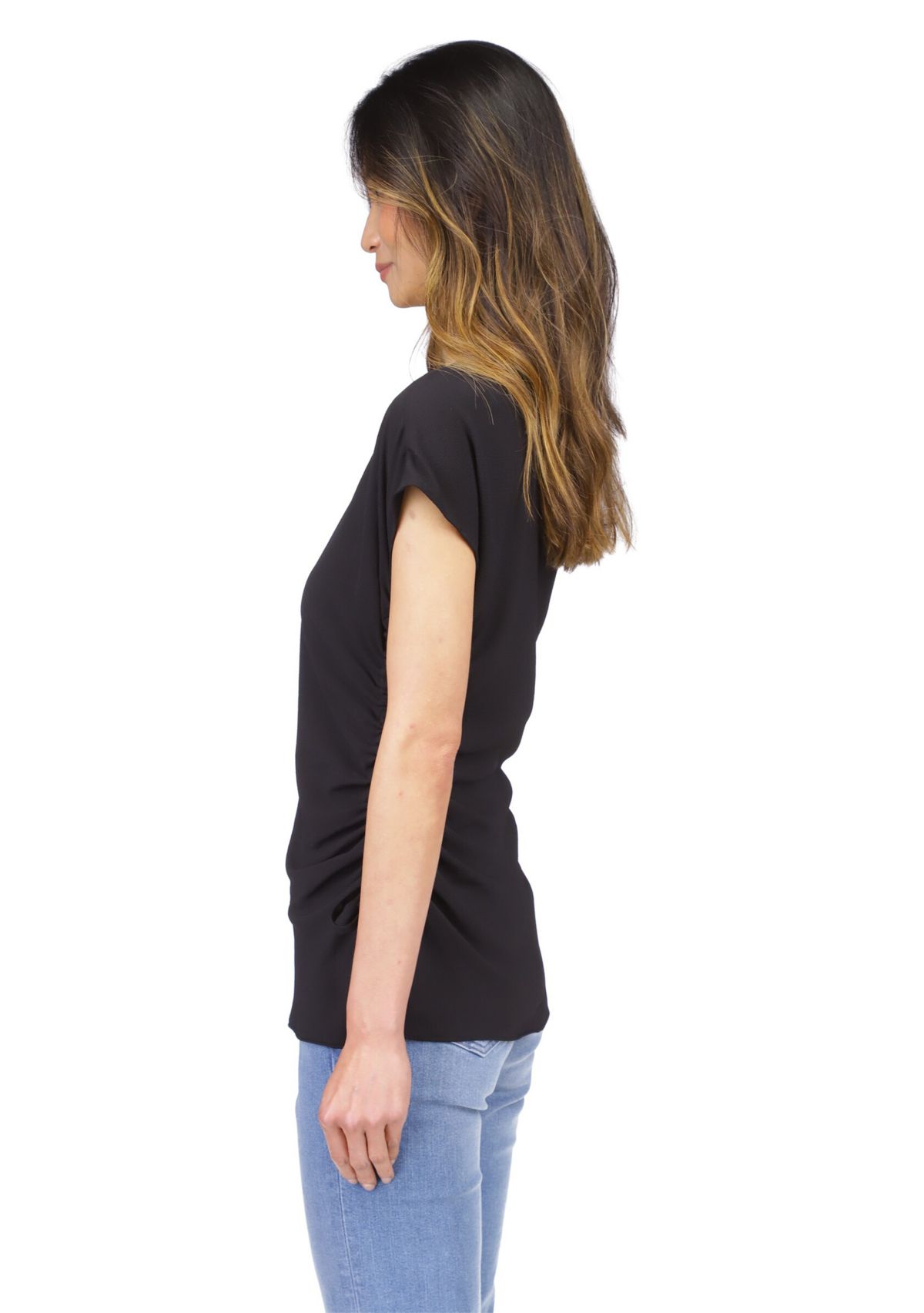 Womens Short Sleeve V-Neck Side Ruched Blouse