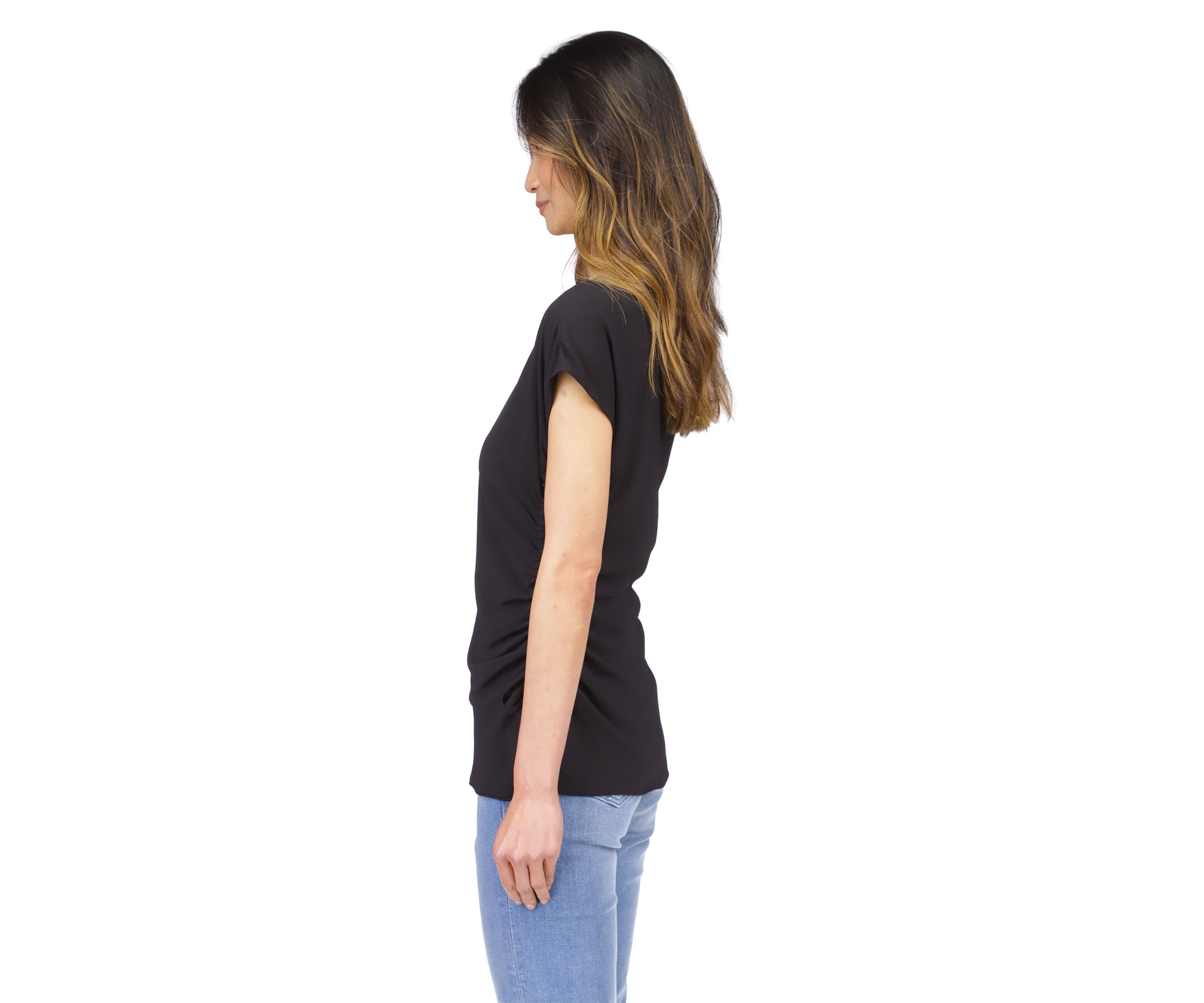 Womens Short Sleeve V-Neck Side Ruched Blouse