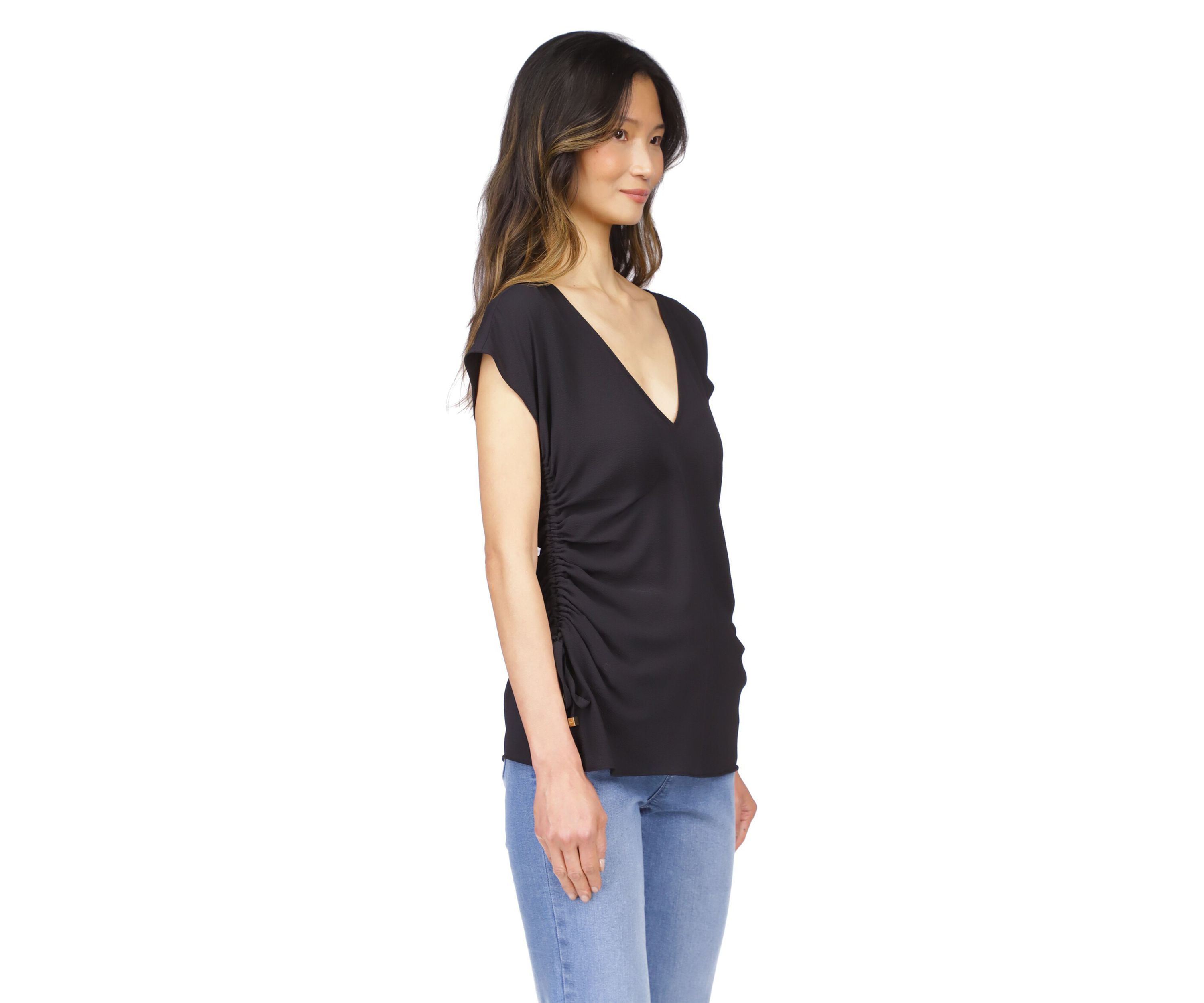 Womens Short Sleeve V-Neck Side Ruched Blouse