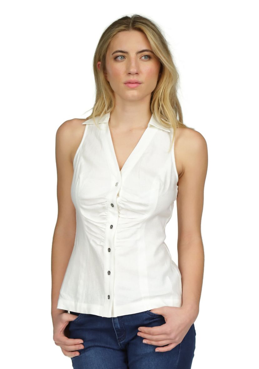 Womens Sleeveless V-Neck Linen Shirt